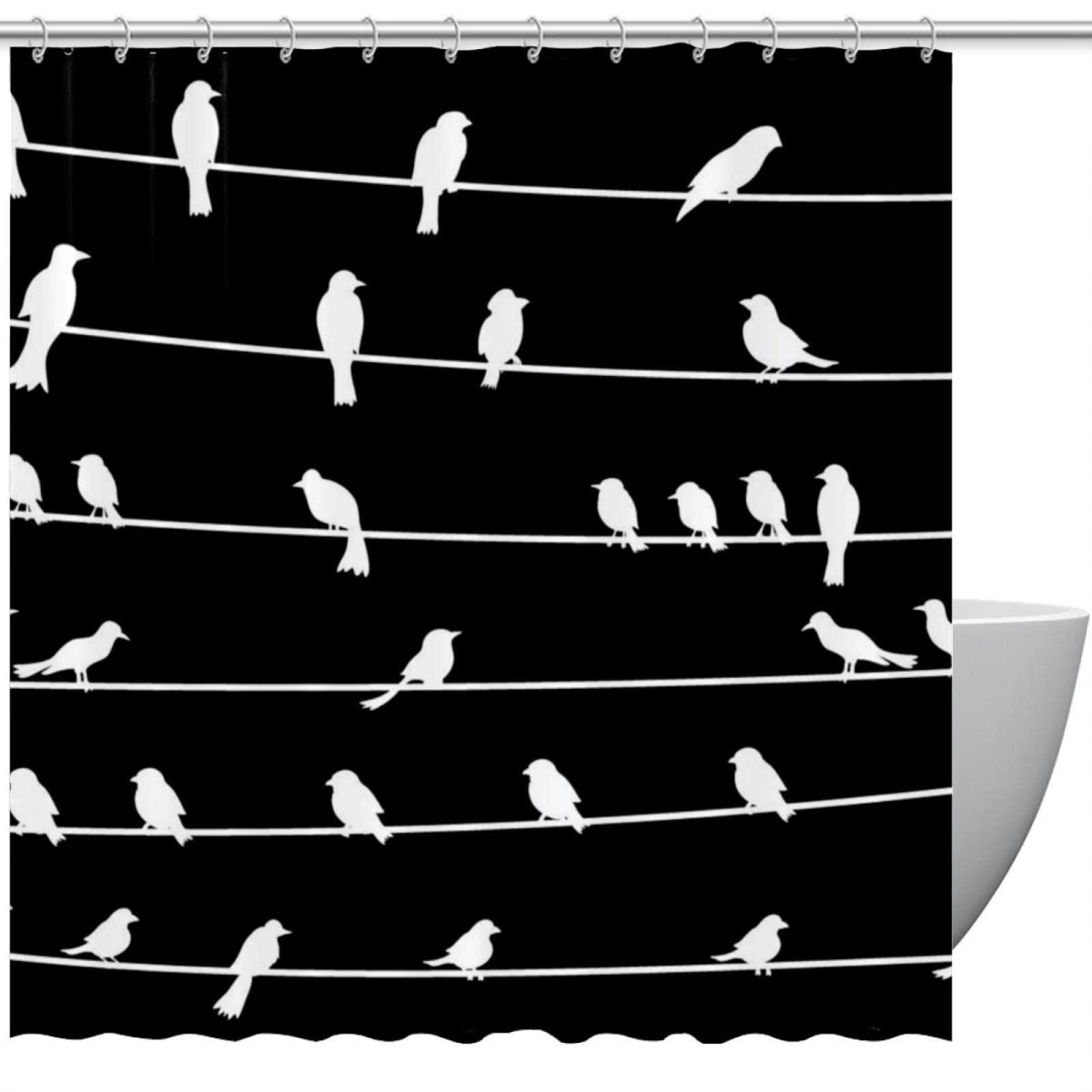 Rideau de douche imperméable oiseau noir 183x183 cm doté d'œillets renforcés