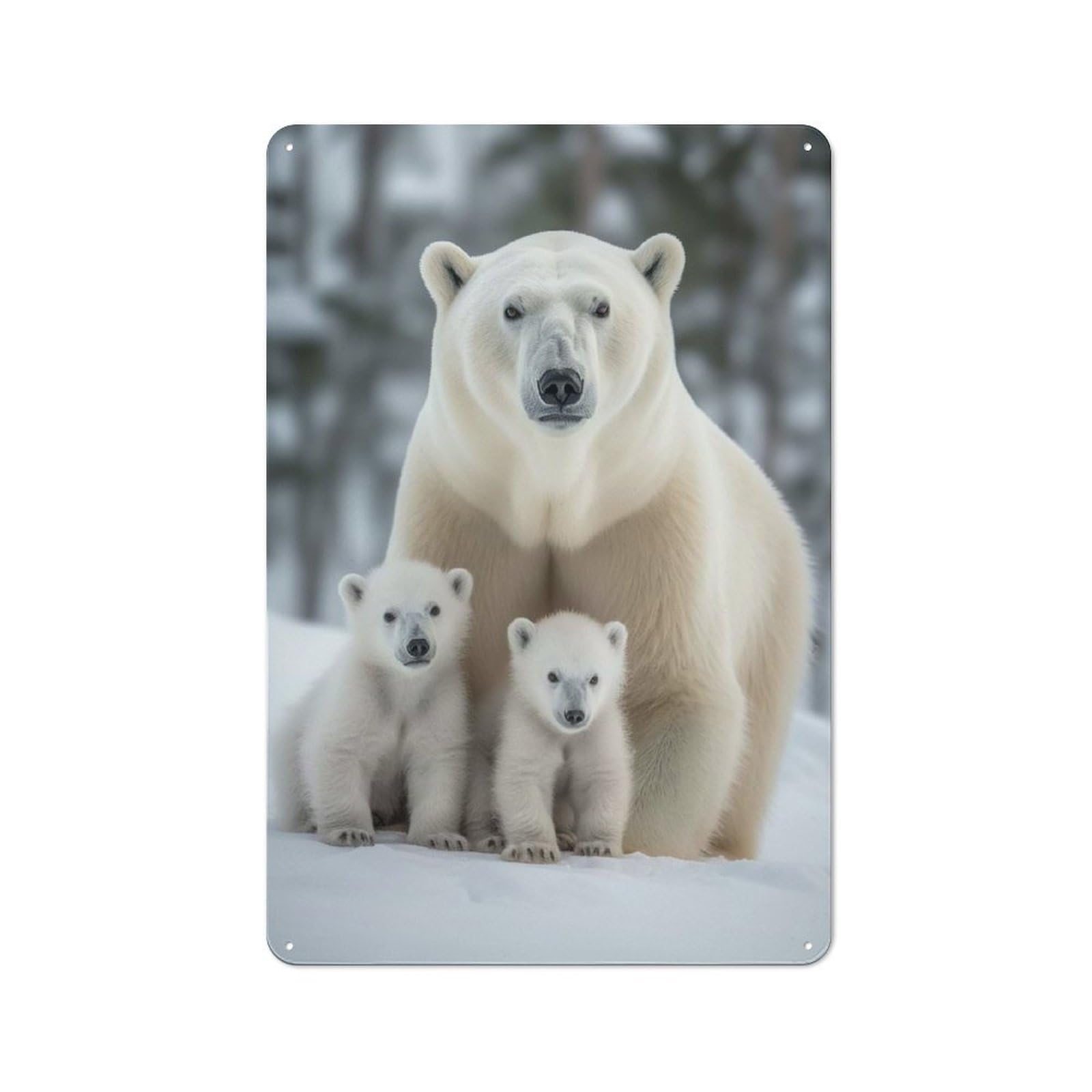 Urban Polar Bear With Cubs Decorative Metal Plaque 30x20cm, Urban Room Decor for Flat, Bar, Studio Or Gallery Wall