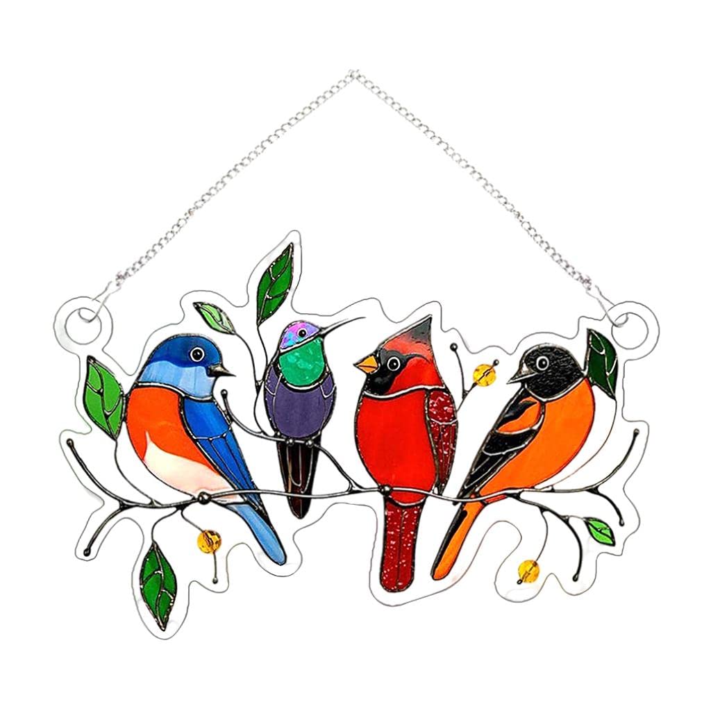 Stained Glass Birds Window Panel Hanging Suncatcher 15.5X10.5Cm-image-44