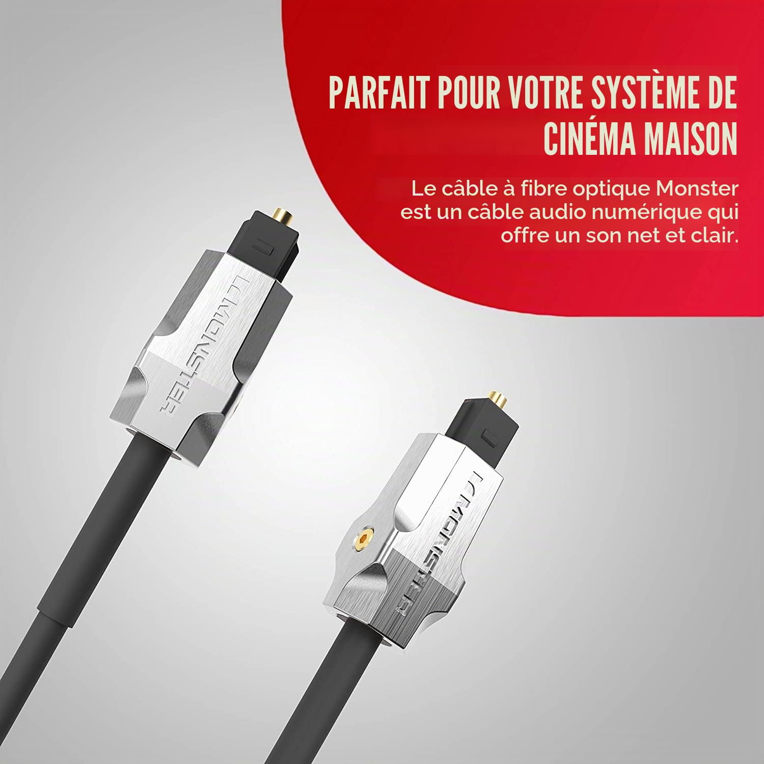 MONSTER M1000 Câble fibre optique 3 m, câble en fibre optique, son surround, câble audio numérique, transmission optimale du signal, câble pour home cinéma, amplificateur, consoles de jeux, lecteur