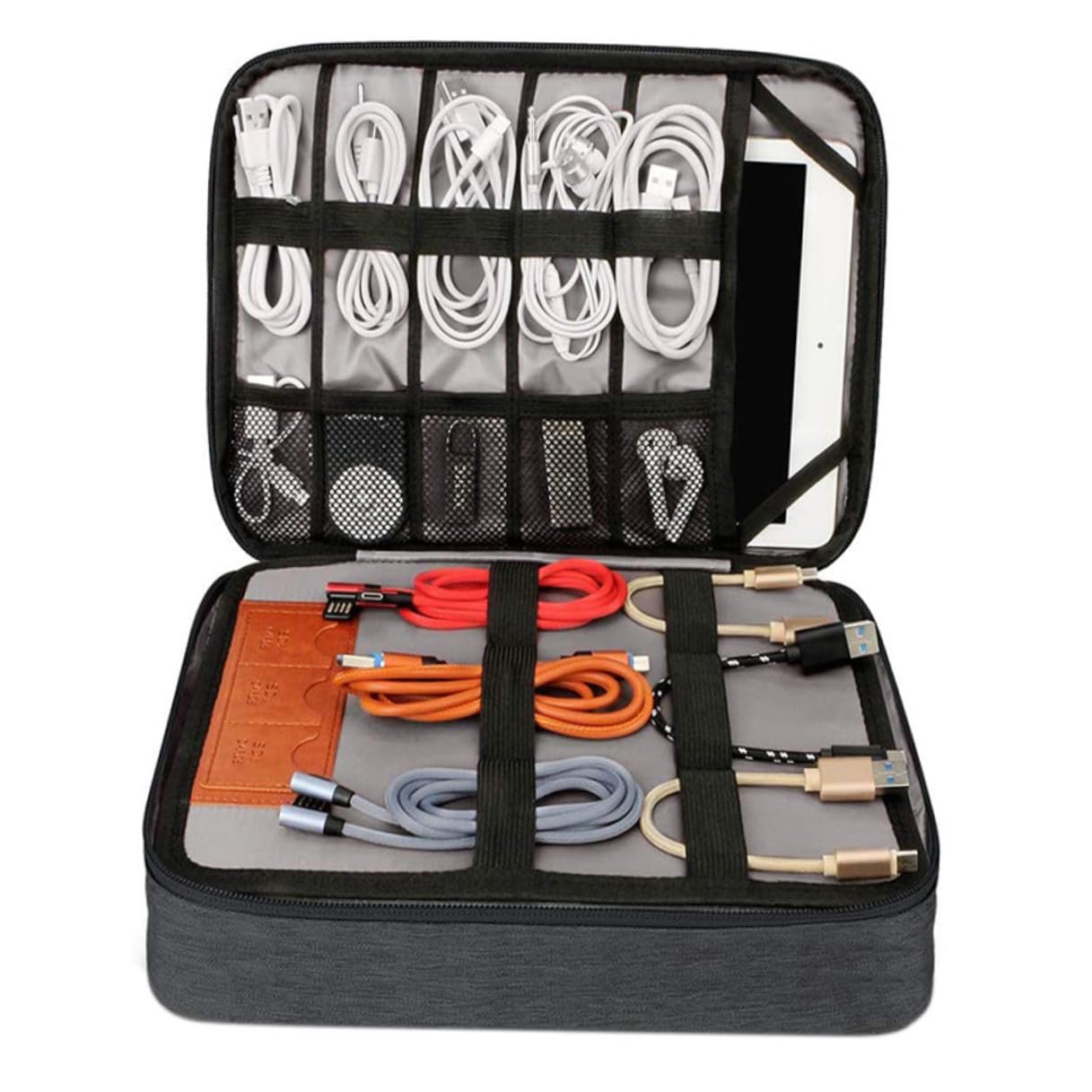 SOIMISS Borsa Porta Cavi Doppio Custodia per Dispositivi Elettronici e Digitali Organizer per Cavi Tasche per Cellulare e Tablet per Viaggio e Trasporto