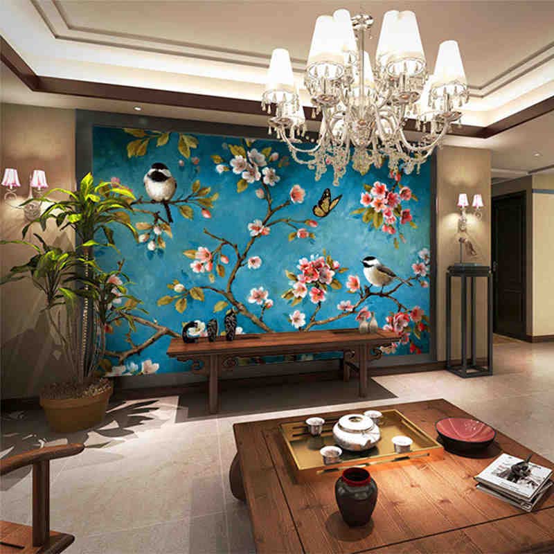 Fotobehang, Nieuwe Chinese Lotus Bloem Driedimensionale Muursticker Grote Behang Muurschildering Waterdichte 4D Zijde Stof Uv Wandpaneel Decor Voor Tv