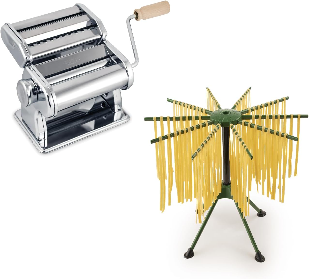 Fante's Pasta Maker with Cutters for Spaghetti and Fettucine with Collapsible Pasta Drying Rack, The Italian Market Original Since 1906