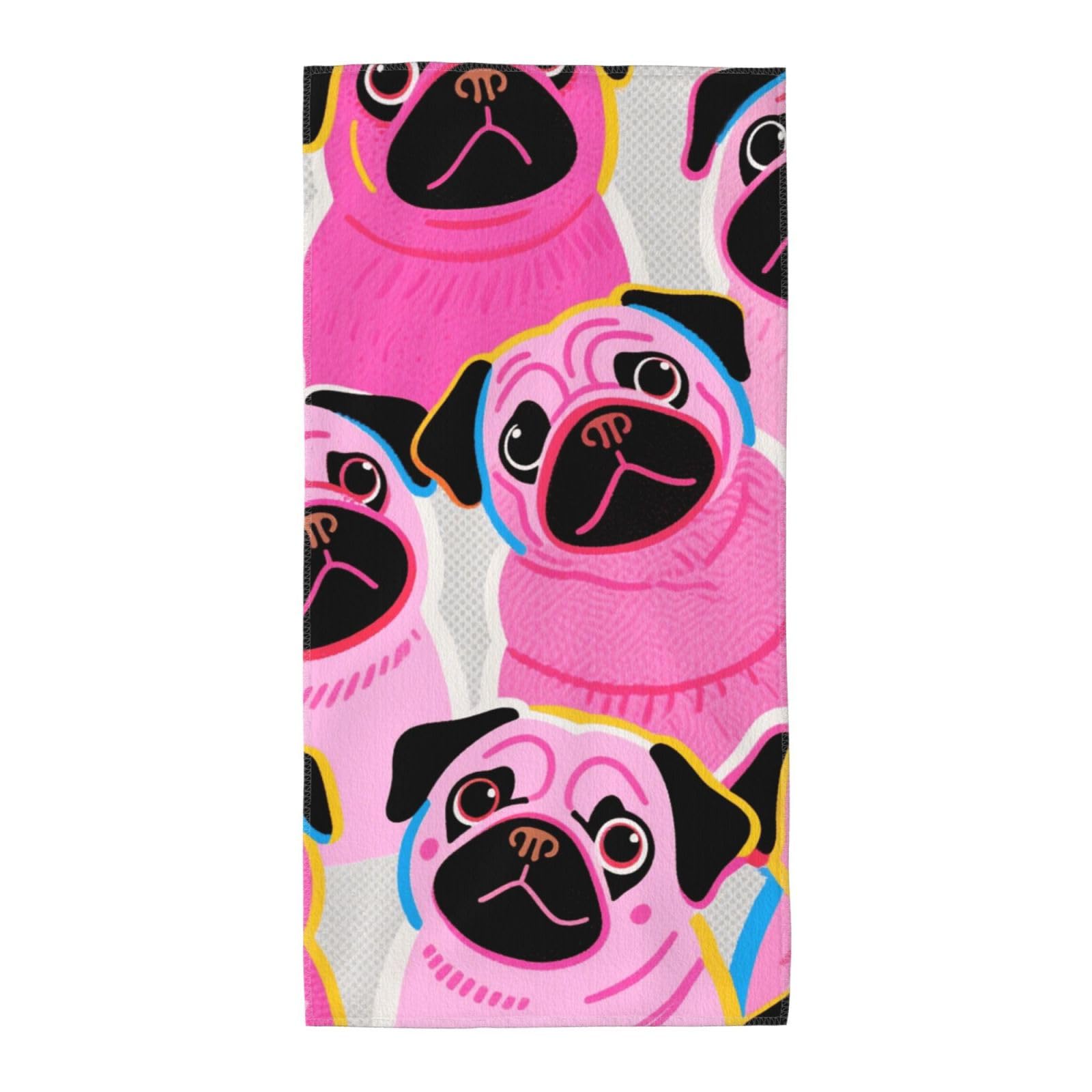 FekiLoot Absorbent Hand Towels 13.8"X27.5" Decorative Bathroom Towel Soft Microfiber Face Towel Colorful Pugs Dogs Dish Kitchen Towels for Bathroom Kitchen Hotel Spa Bath Towels
