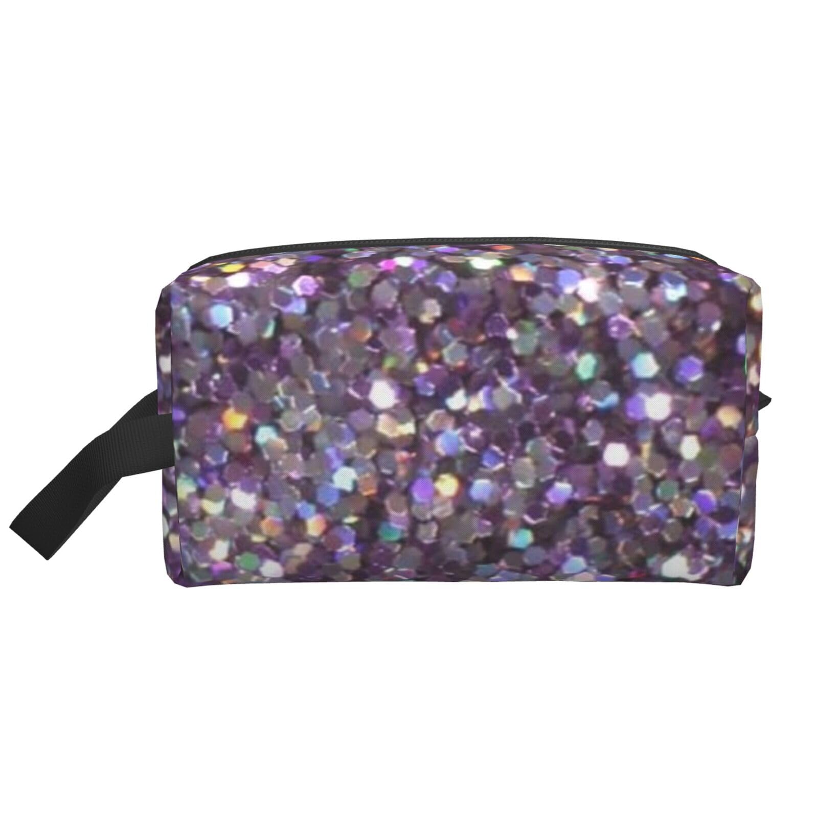 Ercgad Unisex White Sequin Pattern Print Large Capacity Travel Toiletry Bag Cosmetic Pouch Daily Storage Makeup Case