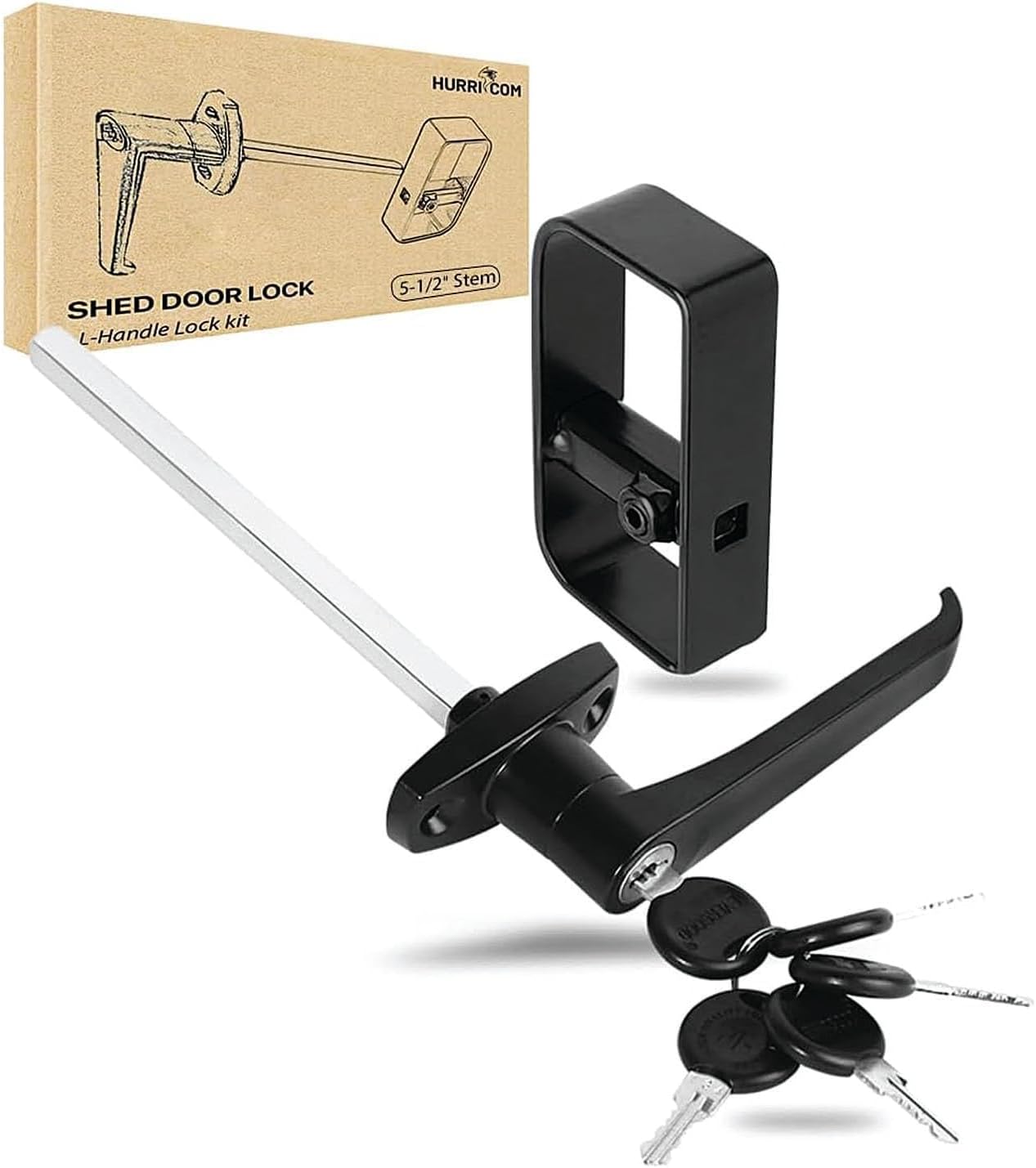 6" L-Handle Lock kit-Hurrikom Shed Door Latch with 5 Keys, 6" Stem Shed T-Handle Lock Kit for Sheds Doors, Playhouses, Chicken Coops,Camper, RV, Garage Door(Black)