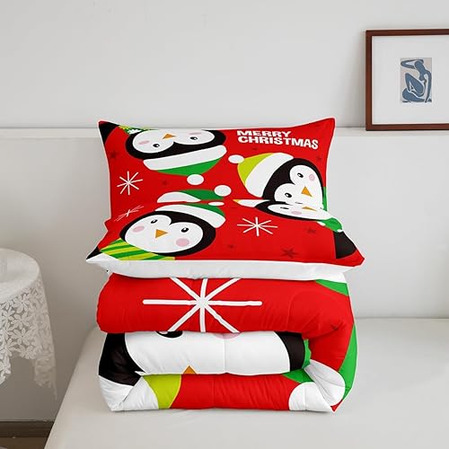 Miniatura 5 de Juego de edredón de Feliz Navidad para niños, tamaño King, juego de ropa de cama de pingüinos de dibujos animados, animales árticos, decoración de