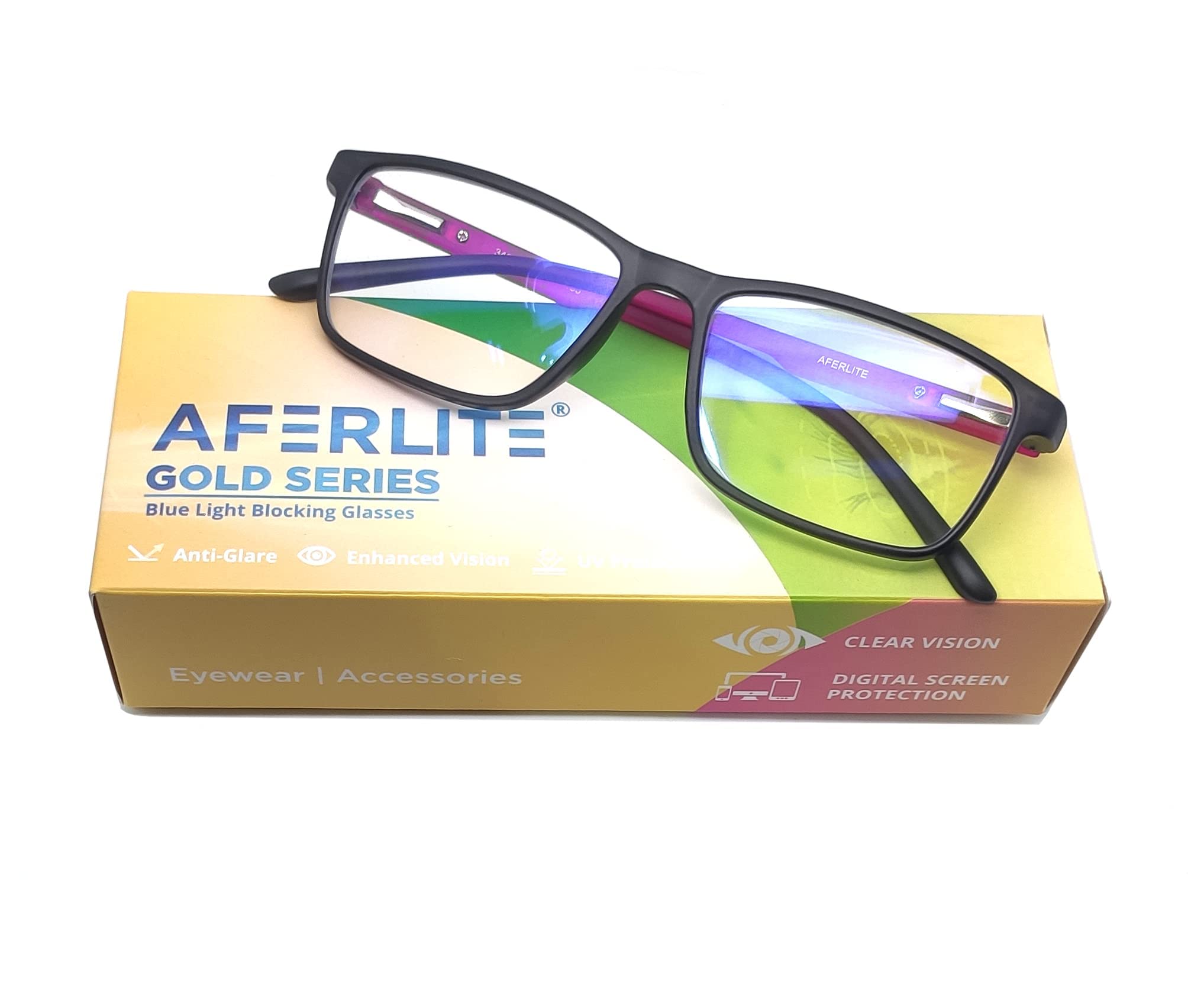Aferlite® Gold Series Unisex Rectangular Computer Glasses Blue Light Blocking Technology For Eye Protection (53 mm Medium) (PINK A (TRANSLUCENT)) 2