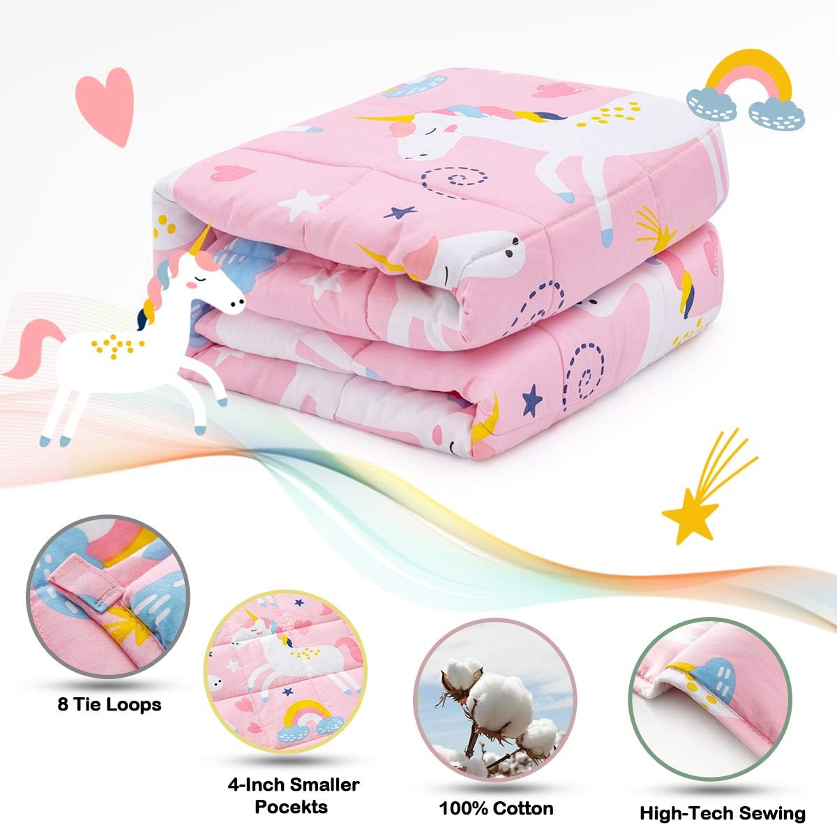 Sivio Weighted Blanket | 100% Cotton & Premium Glass Beads | 36"x 48" 5lbs | Washable Breathable Heavy Cooling Blanket for Hot & Cold| Pink Unicorn - Image 4