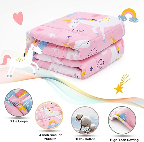 Miniatura 4 de Sivio Manta con peso para niños, 100% algodón, manta pesada para niños, transpirable y suave, para adolescentes, calma y sueño, unicornio rosa, 3