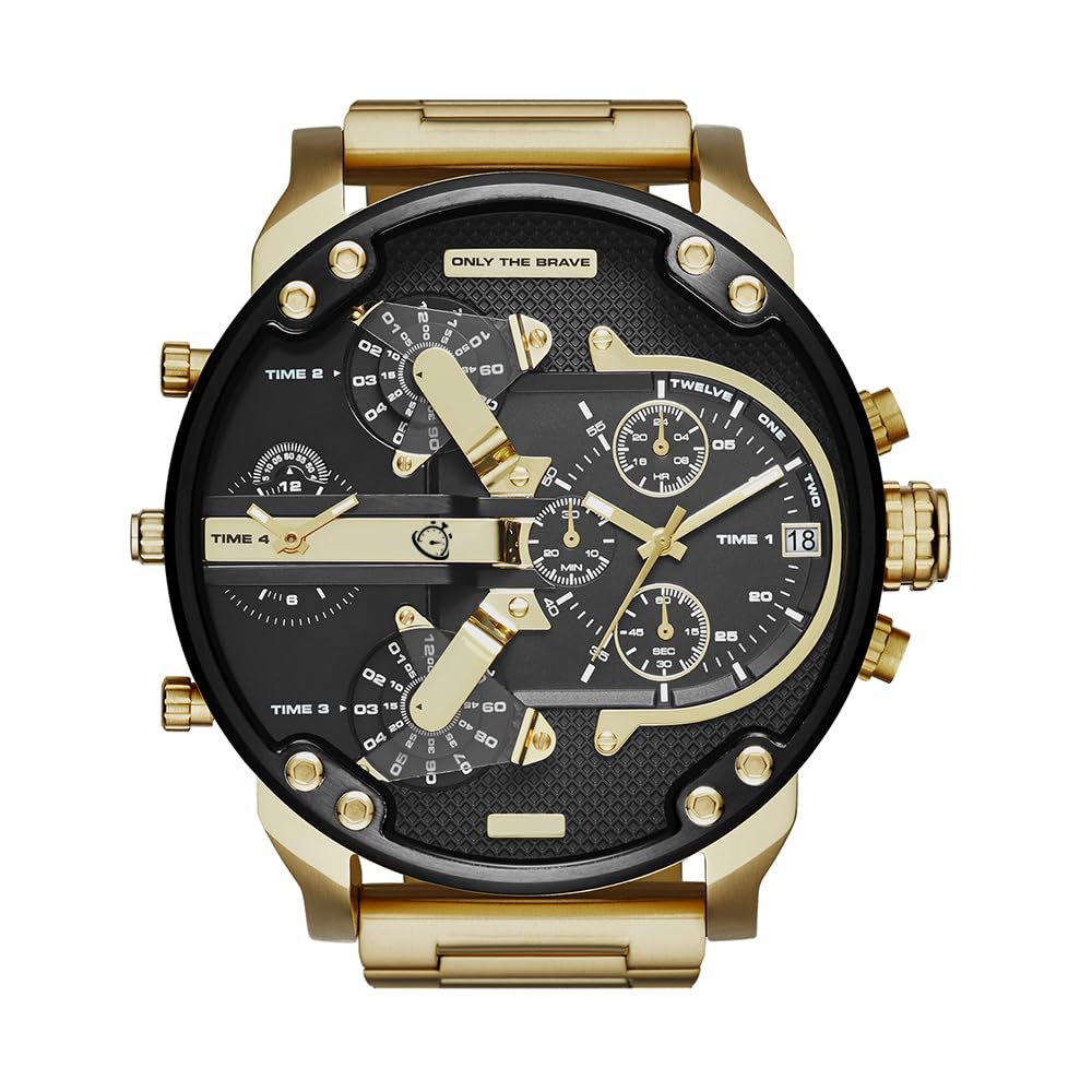 Chronograph Black Dial & Gold Stainless Steel Strap Quartz Mens Wristwatch- Ideal for Big Wrists (B0DBZSSZZX) Amazon Price History, Amazon Price Tracker