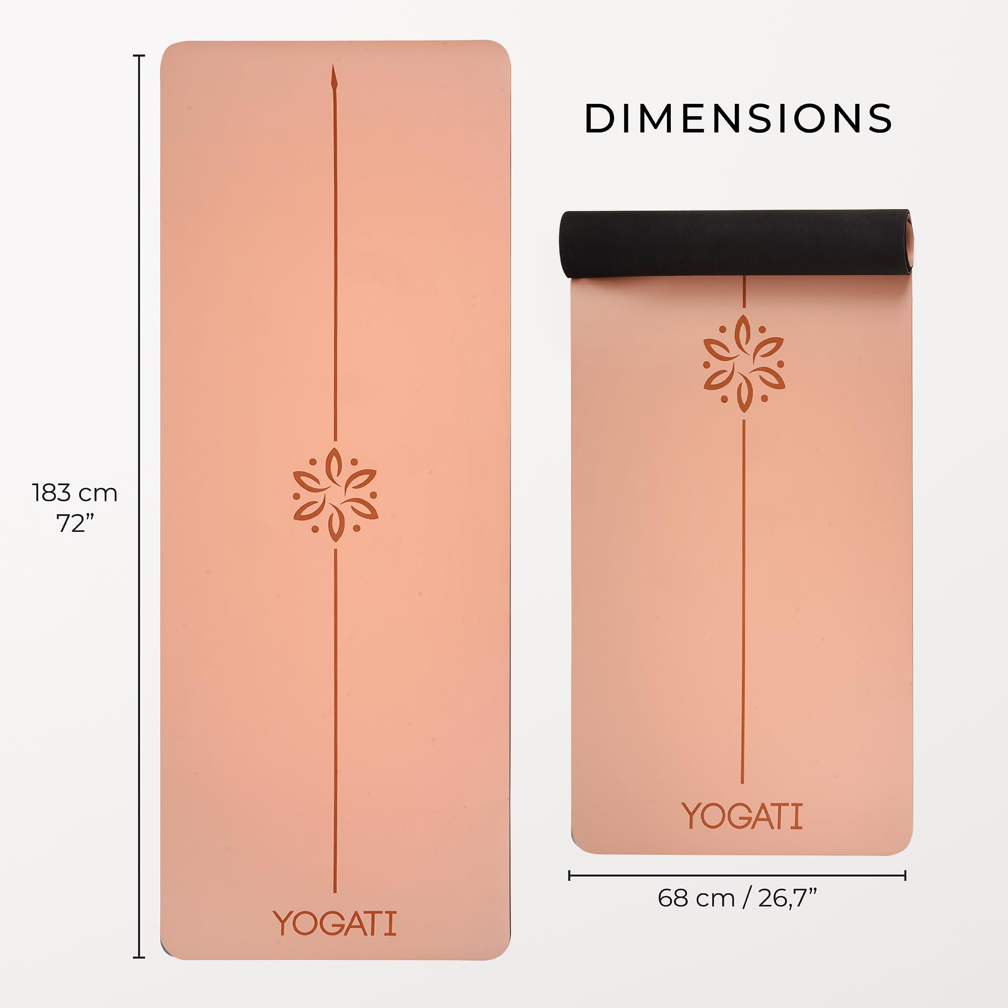 YOGATI® Tappetino Yoga Antiscivolo Per Donna | Tappetini in Gomma Per Pilates Con Linee Di Allineamento, Grande Tappetino Per Esercizi Con Borsa E Tracolla Per Palestra, Allenamento a Casa