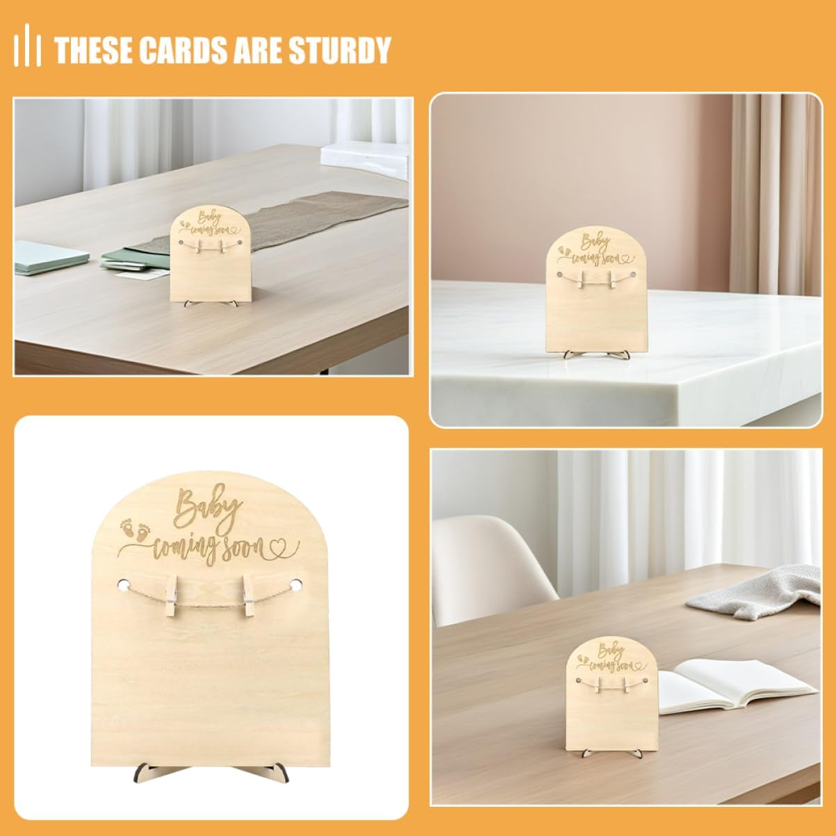 2sets Wooden Birth Announcement Sign Cards with Stand for Newborn Photos Nursery Decor and Shower Versatile Display Options