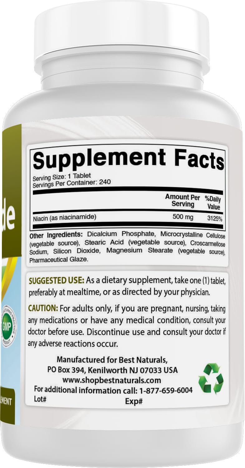 Best Naturals Niacinamide 500mg 240 Tablets (Suitable for Vegetarian) - Non-Flushing Form of Niacin (Vitamin B3) — Amazon image 6