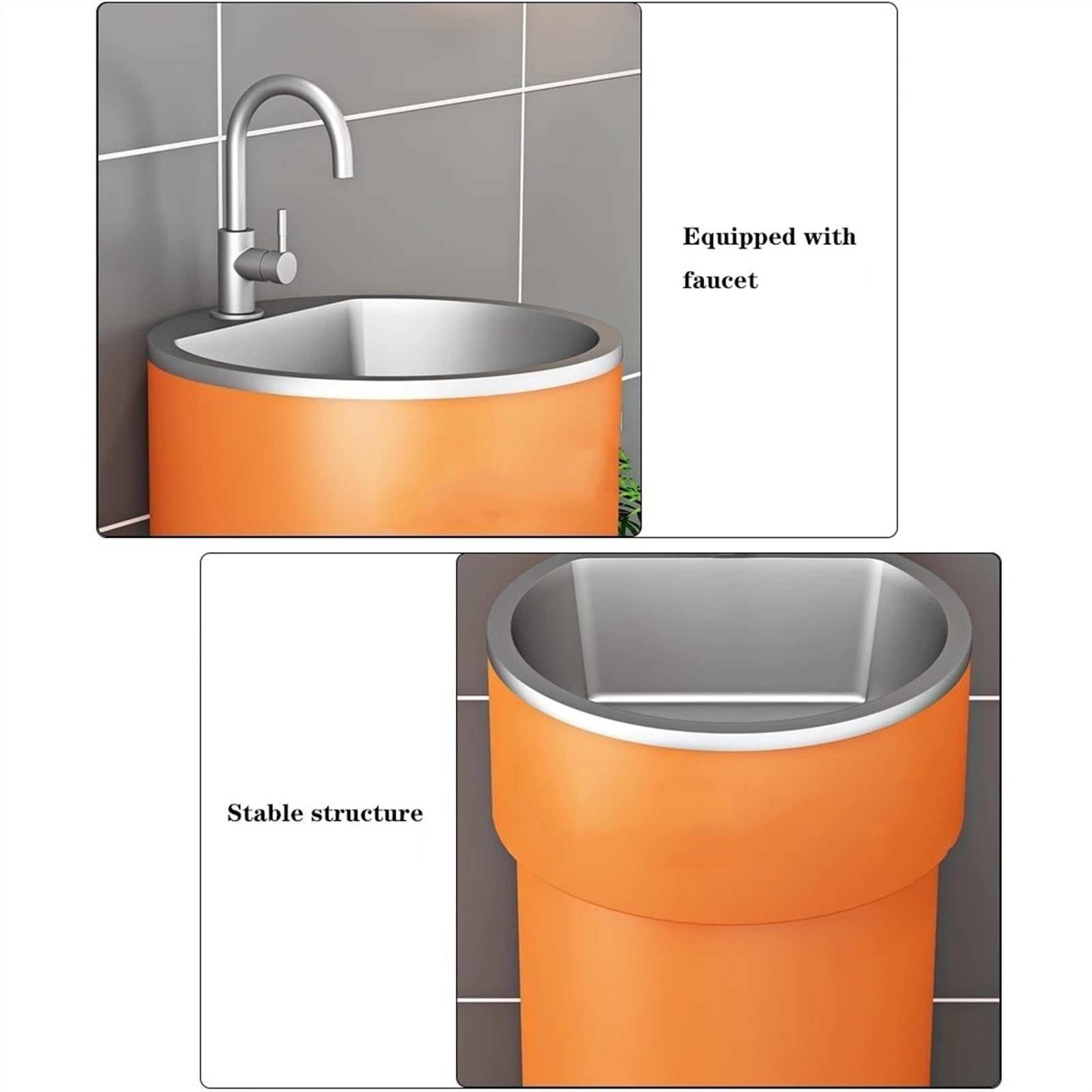 Lavabo da Bagno Moderno A Colonna Autoportante con Base in Acciaio Inox, Forma Rotonda per Bagno Residenziale E Commerciale, Design Elegante, Nero.,Red