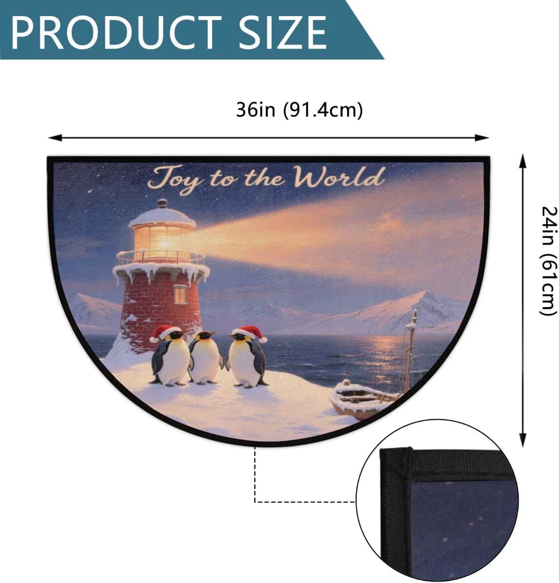 Half Round Door Mat - Indoor Outdoor Christmas Penguin Lighthouse Half Circle Rug for Entryway, Bathroom, Kitchen, Living Room - Washable Non-Slip Half Moon Mat with Boho Floral - Small Floor Mat