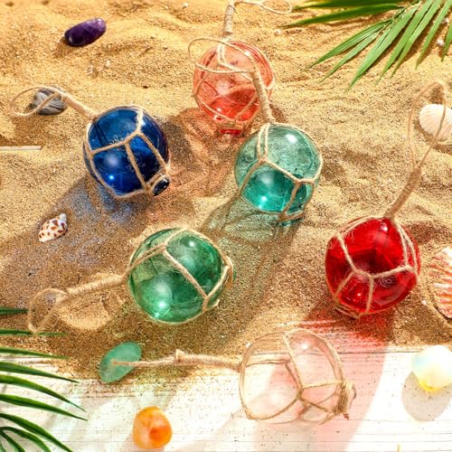 Reallnaive 24 Pack 2.36 Inch Glass Fishing Float Buoy Nautical Ornaments Beach Glass Float Balls for Christmas Tree Coastal Decorative Balls for Indoor Outdoor Decoration Supplies - Thumbnail 4