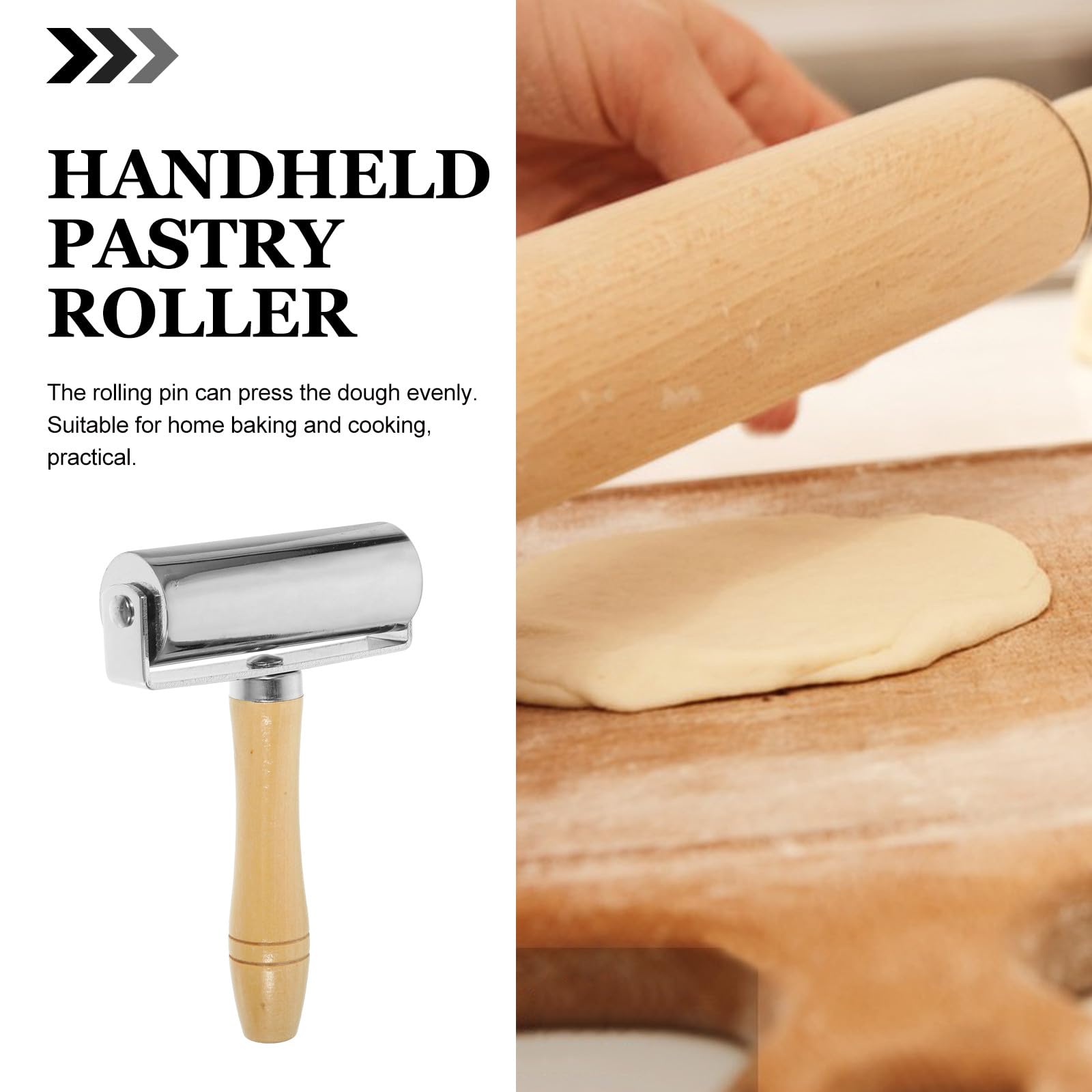 Rodillo de masa premium con mango de madera y rueda de acero inoxidable, herramienta de hornear sin esfuerzo para pizza, pastelería y cocina, bordes lisos para prensado uniforme de la masa