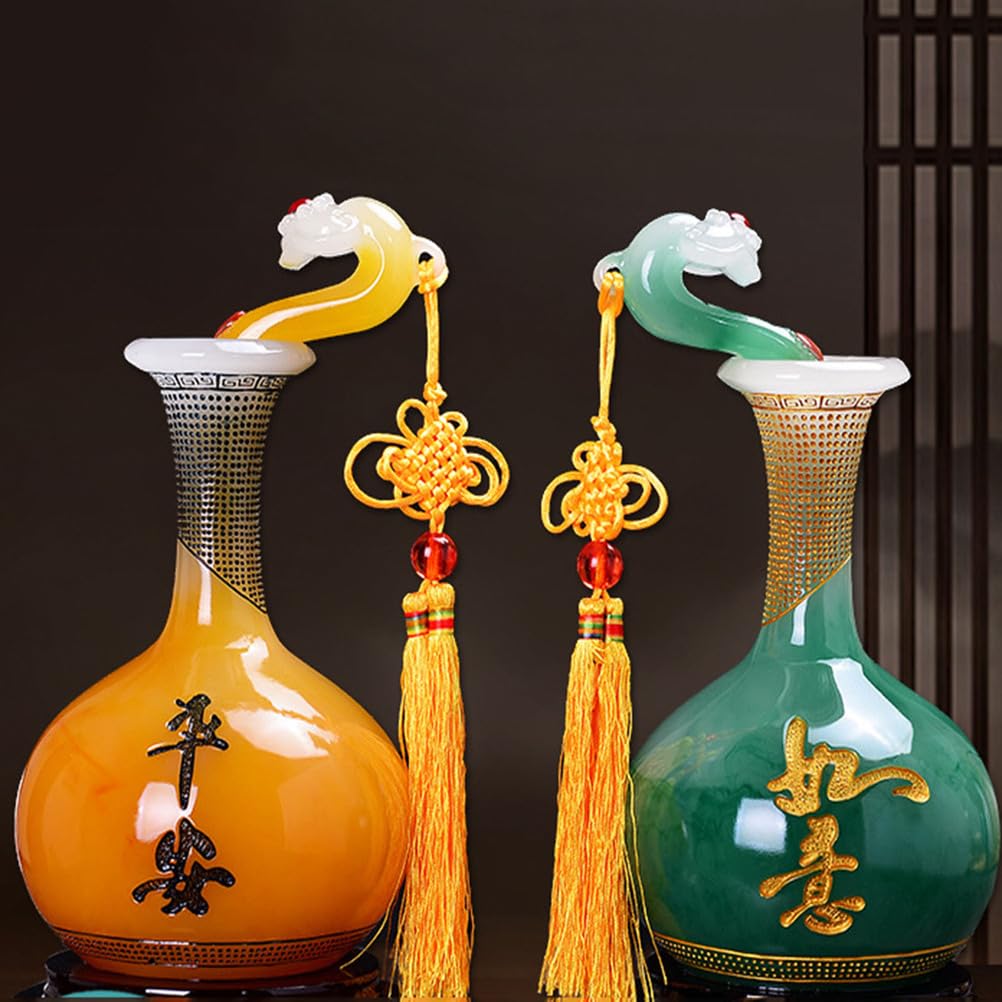 Mały żółty jadeitowy wazon dekoracyjny Ruyi mały rozmiar ozdoba domu do dekoracji stołu w salonie Feng Shui akcentujący pojemnik na kwiaty,Yellow,S