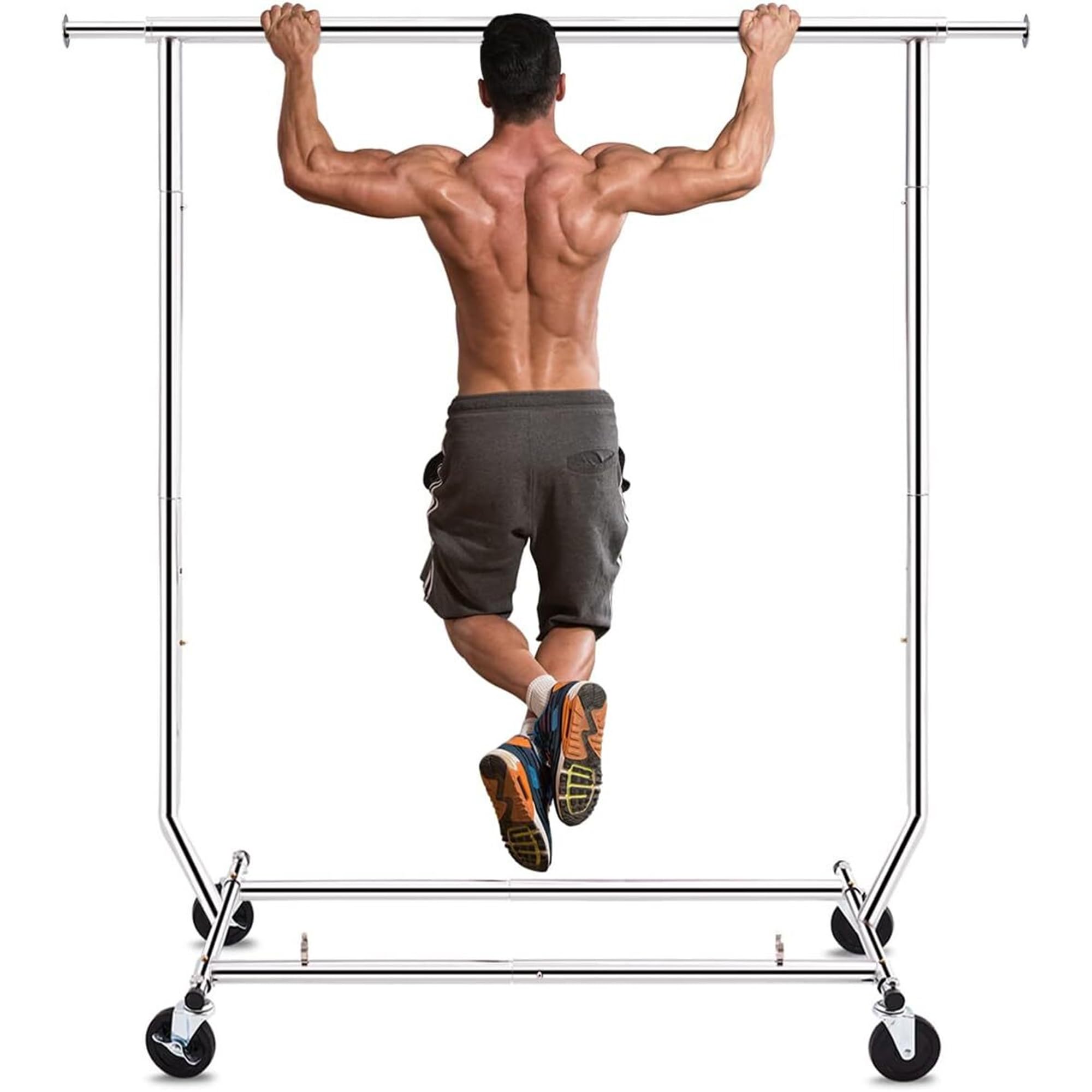 HOKEEPER Burro de Ropa Resistente 136kg, Barra Extensible con Ruedas Bloqueables, Ahorra Espacio para Dormitorio, Apartamento, Lavandería