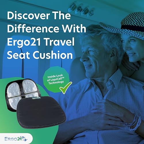 Miniatura 2 de Ergo21 Cojín de asiento de viaje con asa para avión conducción de coche viajes largos para sentarse  Almohada portátil y plegable  LiquiCell mejora