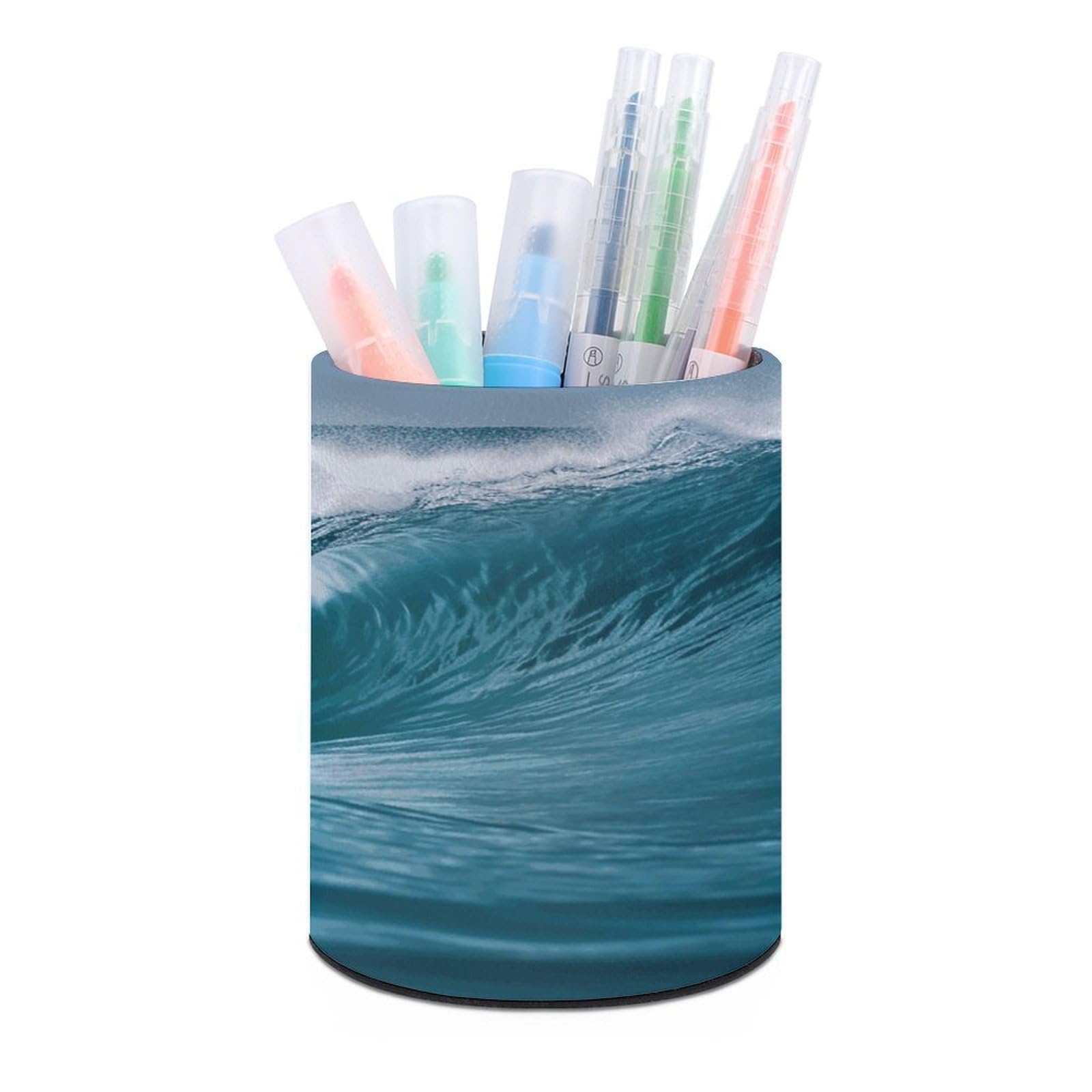 LDGSUPH Ocean Wave Round Pen Holder Leather Pen Cup Pencil Cup Pen Organizer Pencil Holder for Desk Organizer Pencil Organizers Makeup Brush Holders for Home Office Gift