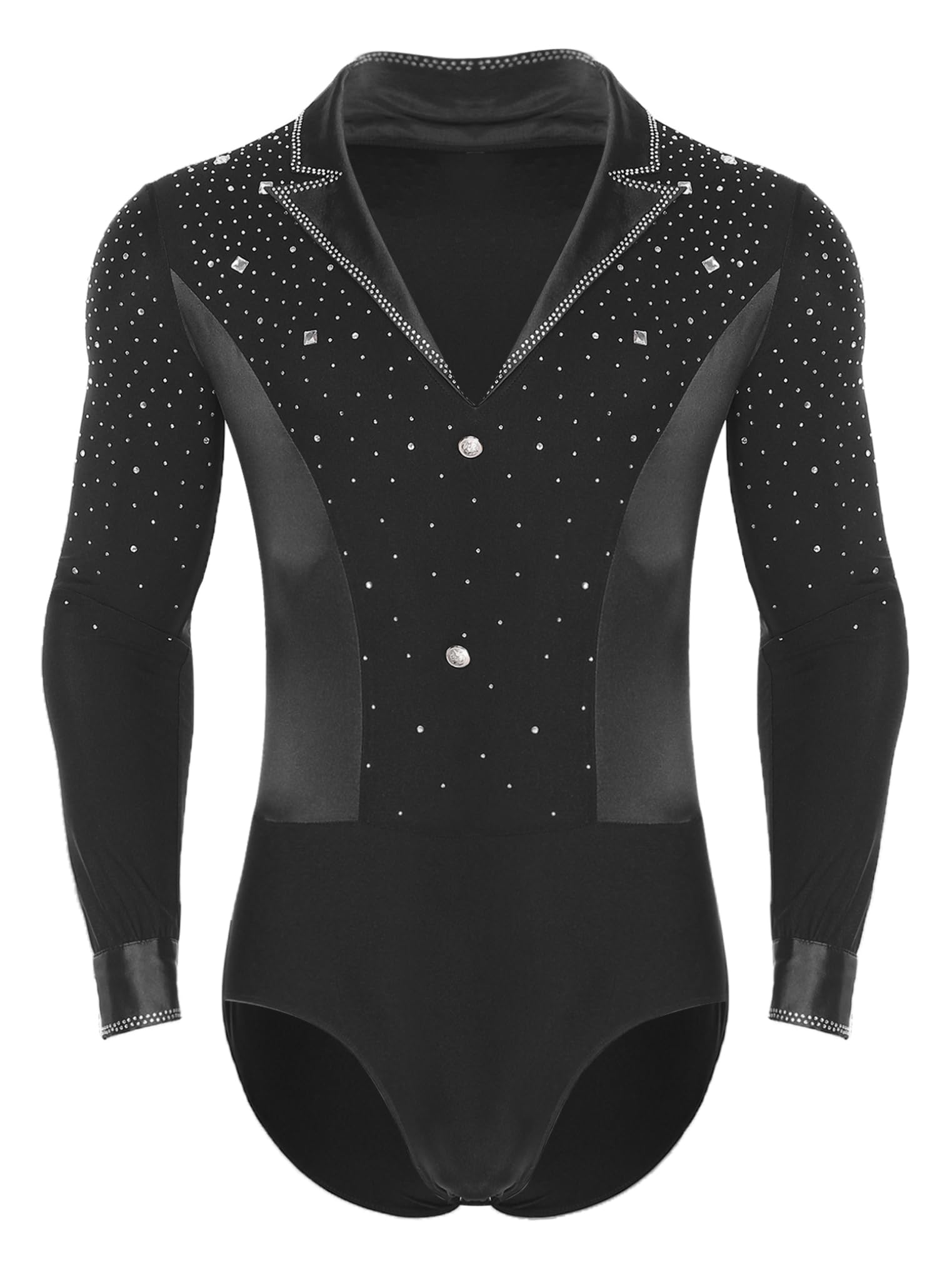 Freebily Maillot De Danza Latina Rumba para Hombre Body De Manga Larga con Cuello En V Leotardo De Gimnasia