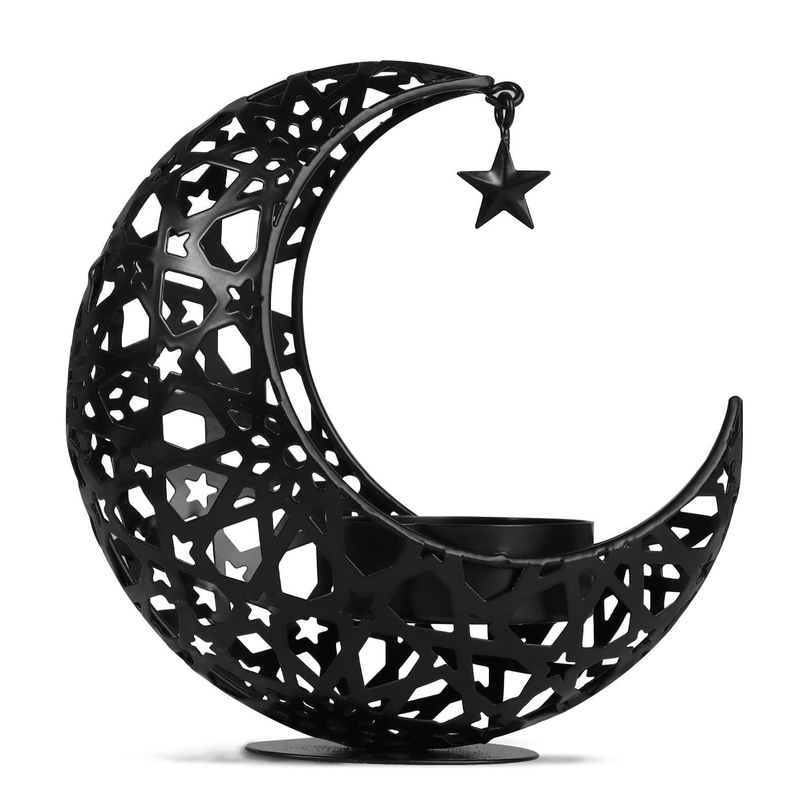 Eid Mubaraks Moon Candle Holder, Moon Tealight Holders Black Tealight Holders Ramadan Decorations for Ramadan Eid Living Room Christmas Home Office Wedding Party Coffee Table Décor (Black)