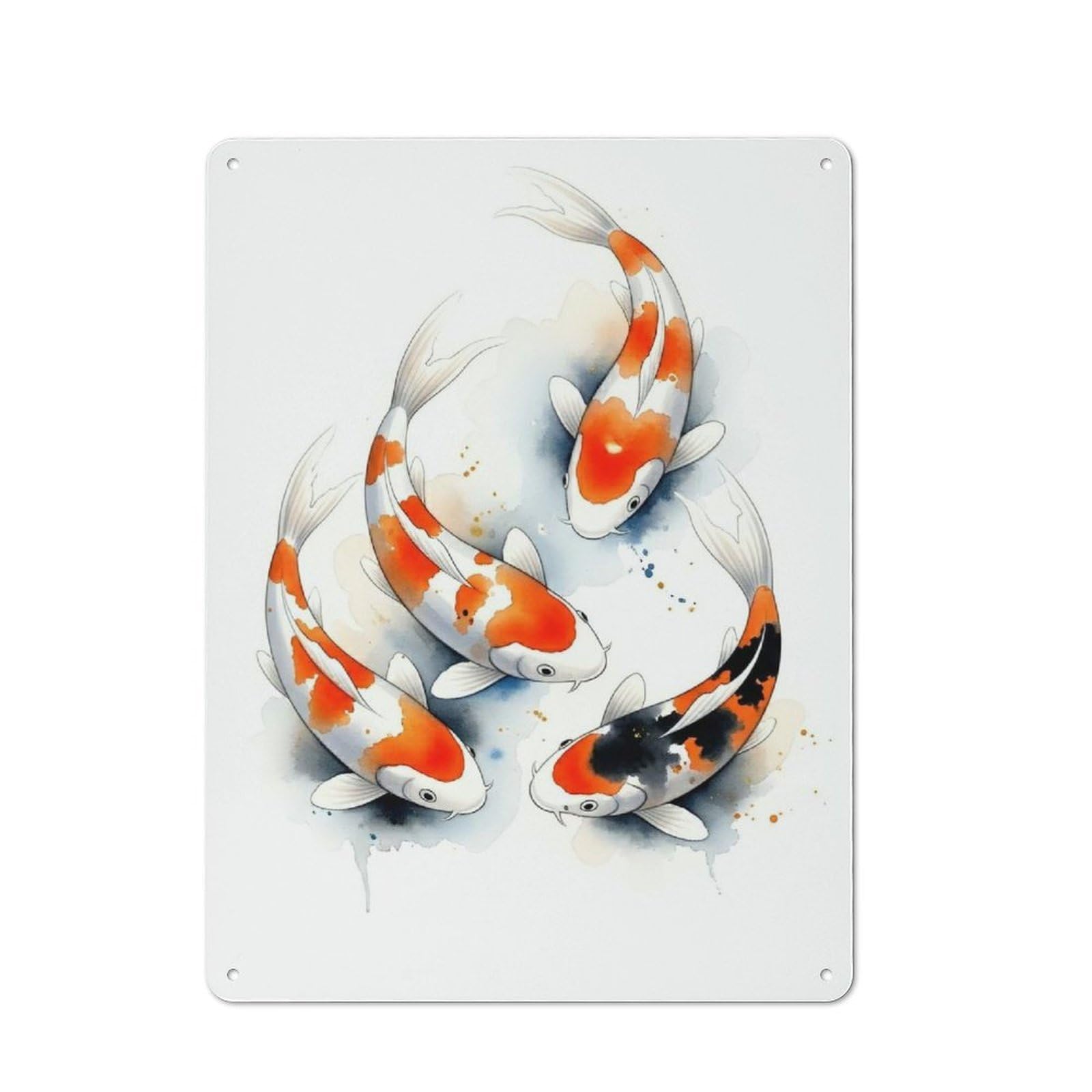 Junmoney Style-22 Workshop Style Garage Metal Sign 40X30cm Featuring Watercolor Koi Fish Swirling, Industrial Wall Art For Workshop, Basement, Shed Or Games Room