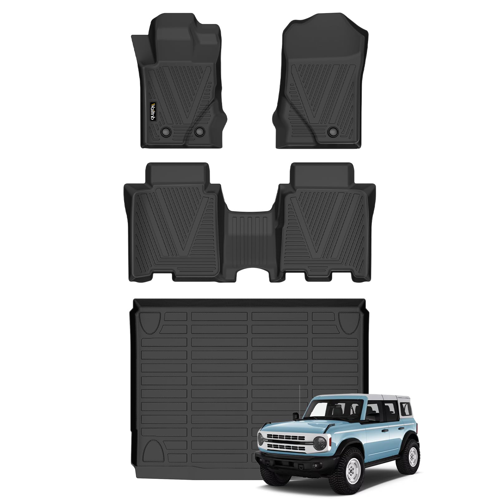 Wailtnb-Mats for Ford Bronco 4 Door 2021-2026 (Not Sport Models) Floor Mat Cargo Liner All Weather Floor Liner Car Mat for Ford Bronco Custom Fit Automotive Full Set Accessories