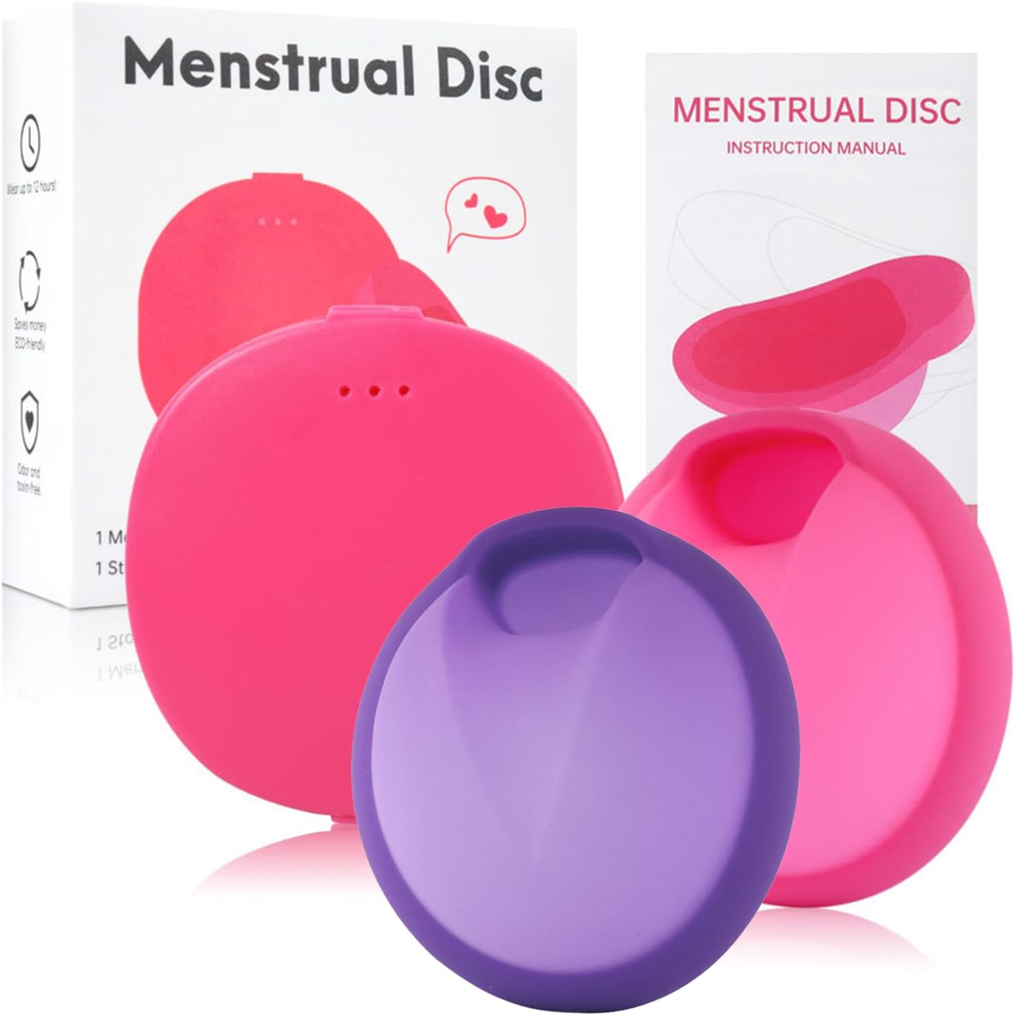 PATILWON 2Pack Reusable Menstrual Disc Kit, Medical Grade Silicone Menstrual Cups, BPA-Free Comfortably Period Cup High Capacity - Use Up to 12 Hours