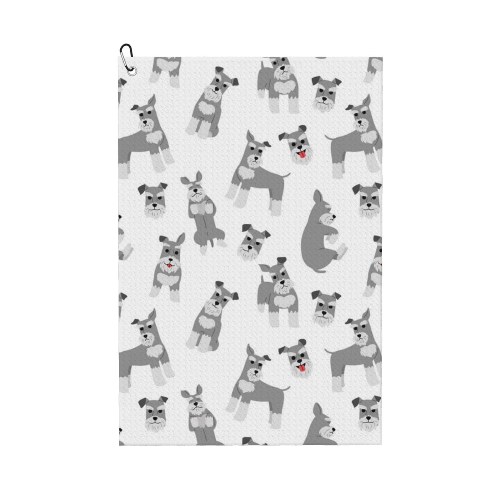 Hnnkloy Miniature Schnauzer Seamless Pattern, 16x24 in Portable Waffle Golf Towels with Carabiner Clip for Golf Bag