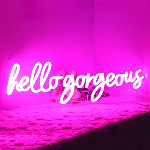 Miniatura 3 de Letreros de neón con texto en inglés "Hello Gorgeous Neon" (Hello Beautiful) de neón rosa, para decoración del hogar, boda, cumpleaños, telón de