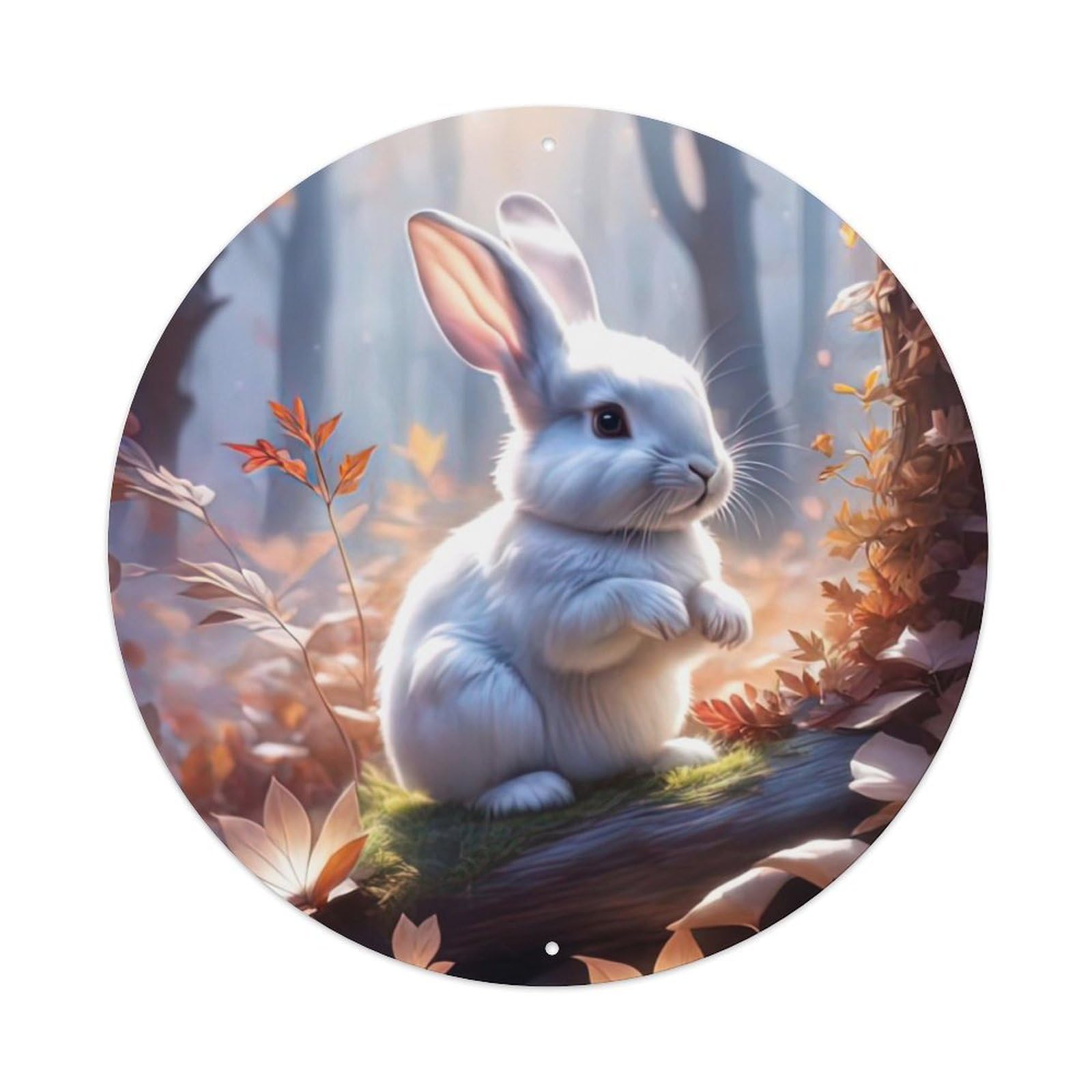 Animal Artwork Little White Rabbit in The Forest Vintage Metal Tin Sign Plaque Wall Decor for Cafe, Club Bar, Office, Garden Metal Poster 8x8Inch