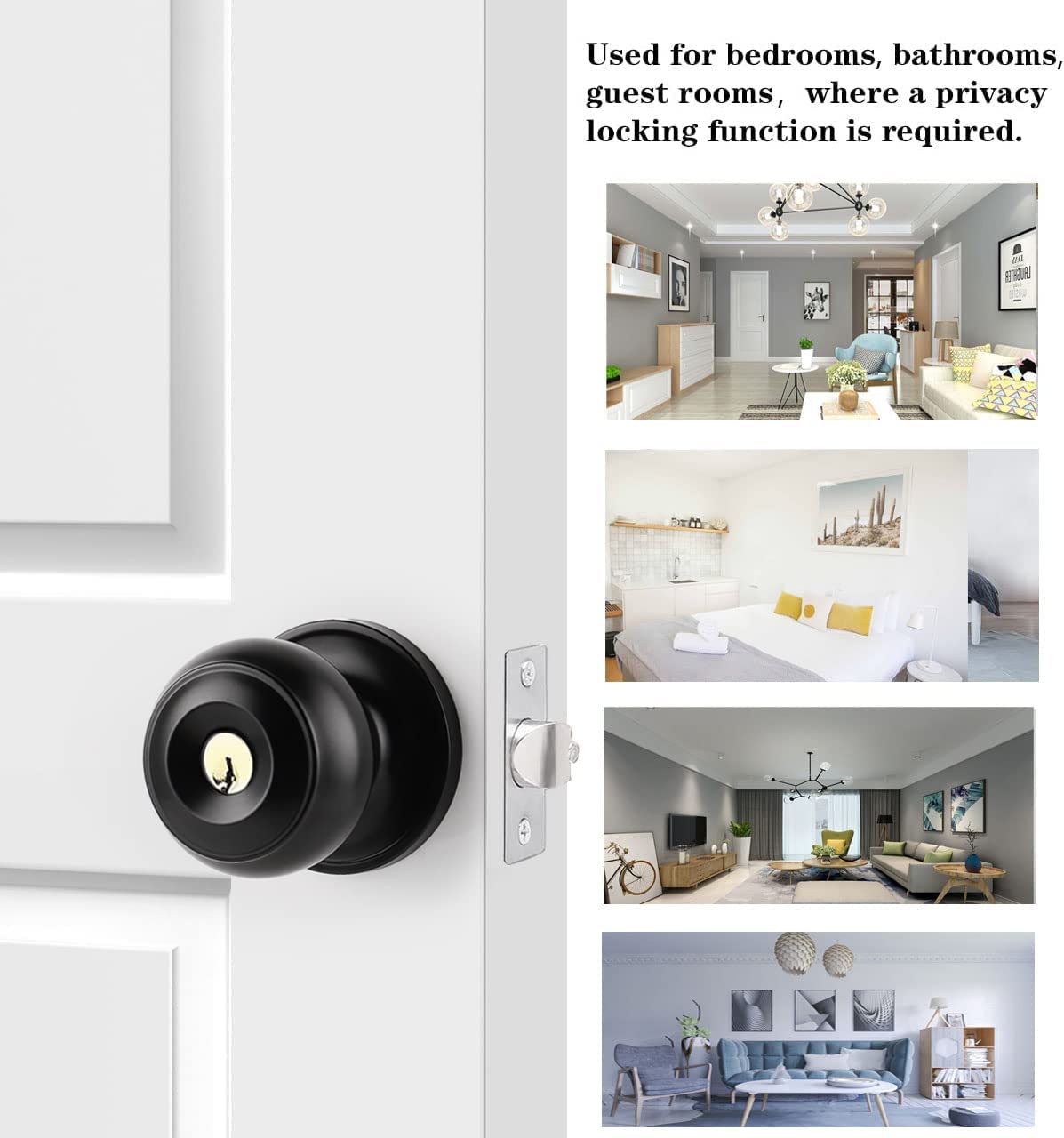 Black Door Knob with Lock - Satin Stainless Steel -4 Black Door Knob with Lock - Satin Stainless Steel -4