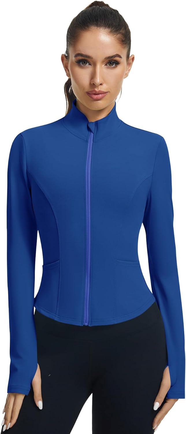 LOMON Workout Crop Tops for Women Athletic Jacket Athletic Shirts Zip Up Jackets for Women Tight Fitted Golf Shirts M - Image 4