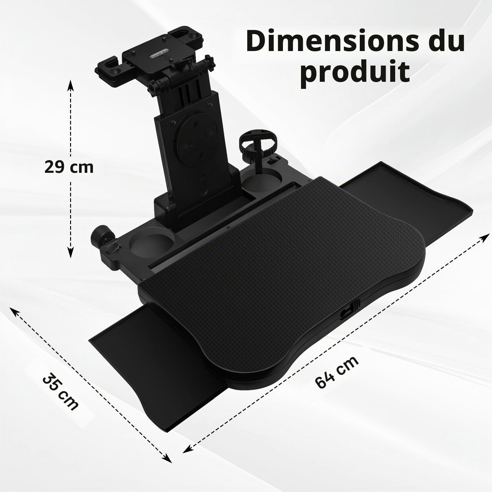 Table De SièGe ArrièRe De Voiture Portable avec Porte-Gobelet, Support De TéLéPhone Portable, Table Pliante RéGlable en Hauteur avec Tapis AntidéRapant pour Voyager, Travailler, Manger