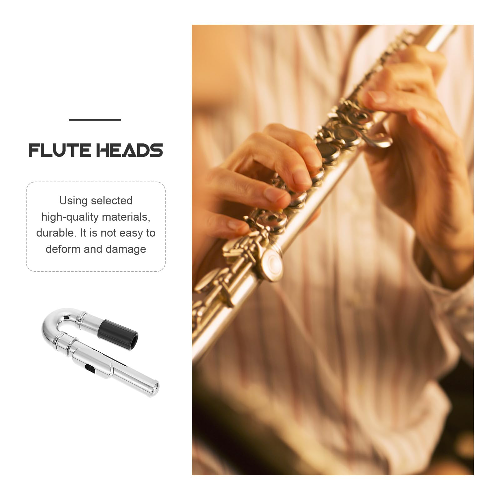 Cabezal de Flauta Travesera de Repuesto en Plata Niquelada y Plateada Alta Durabilidad y Acabado Fino para Accesorios de Instrumentos Musicales