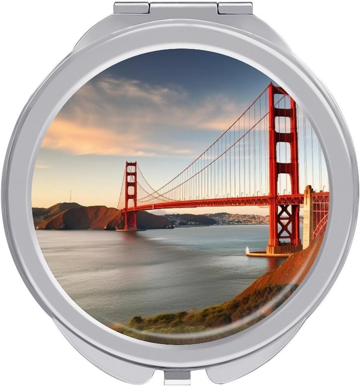 Travel Golden Gate Bridge Makeup Mirror Compact Pocket Vanity Mirror Double-Sided 2X /1x Magnifying Round Folding Handheld Cosmetic Beauty Mirrors for Purse Handbag