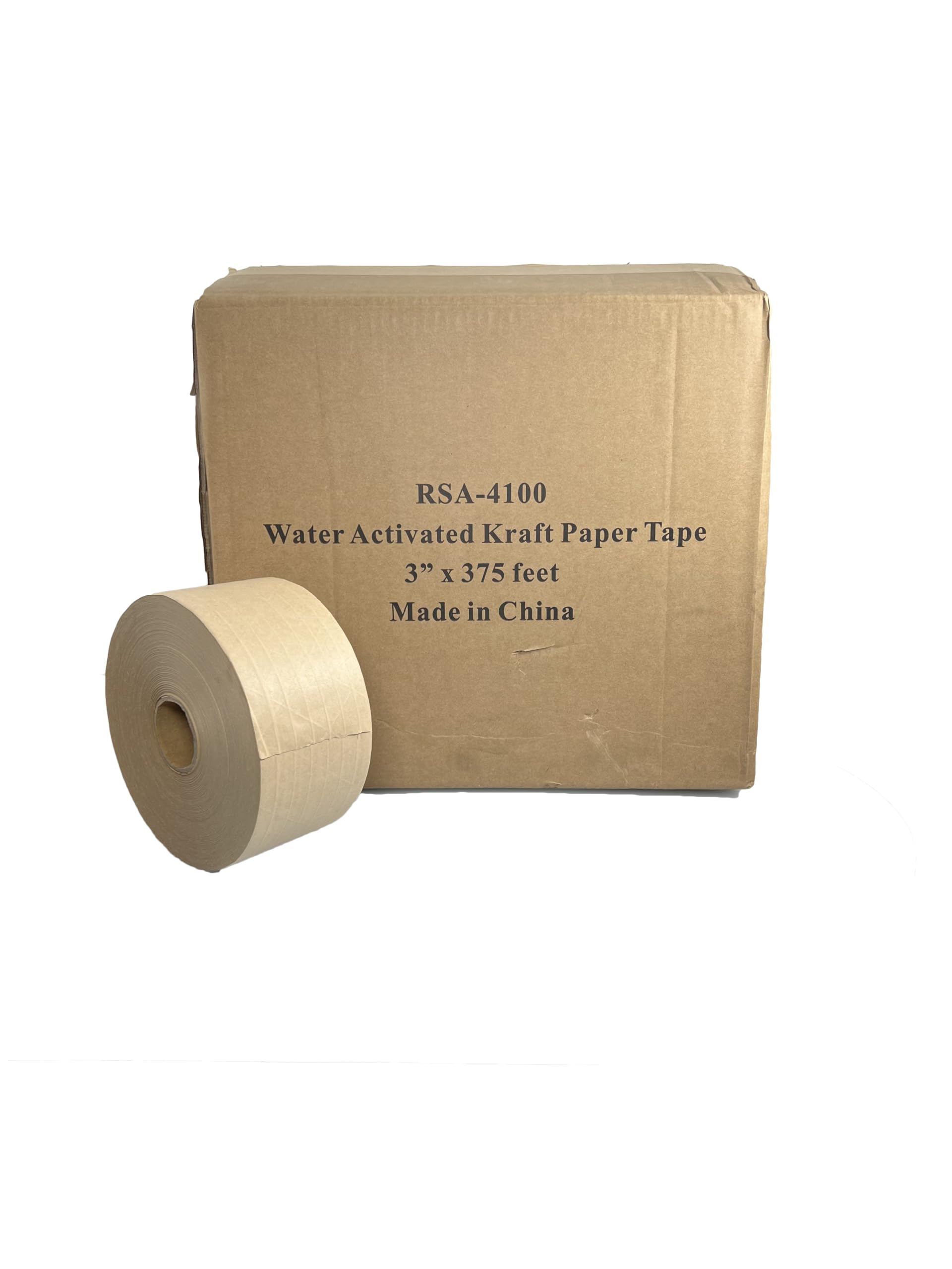 Pack Ship Supply - 3" x 375' Reinforced Kraft Paper Tape Rolls & Dispenser Kit - Gummed Brown Water Activated Tape Dispenser - RSA 4100 (8 Rolls)