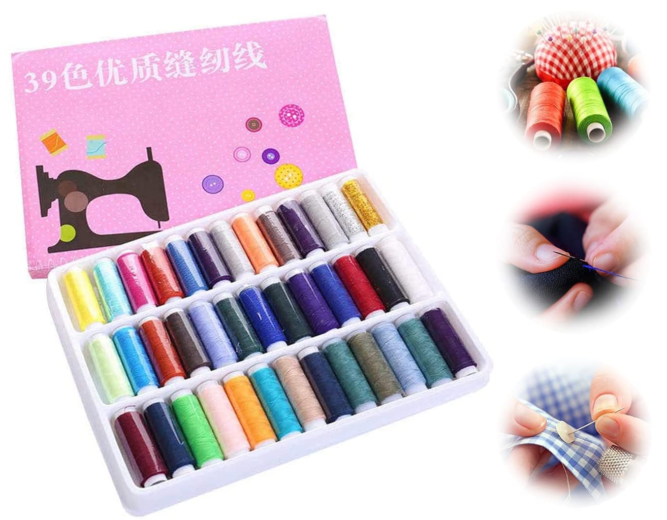 ELECDON Polyester Sewing Threads, Embroidery Sewing Threads, Sewing Threads Kits for Sewing Machine Patchwork Threads Craft, DIY Craft Sewing Thread Polyester for Hand and Machine Sewing, 39 Colors