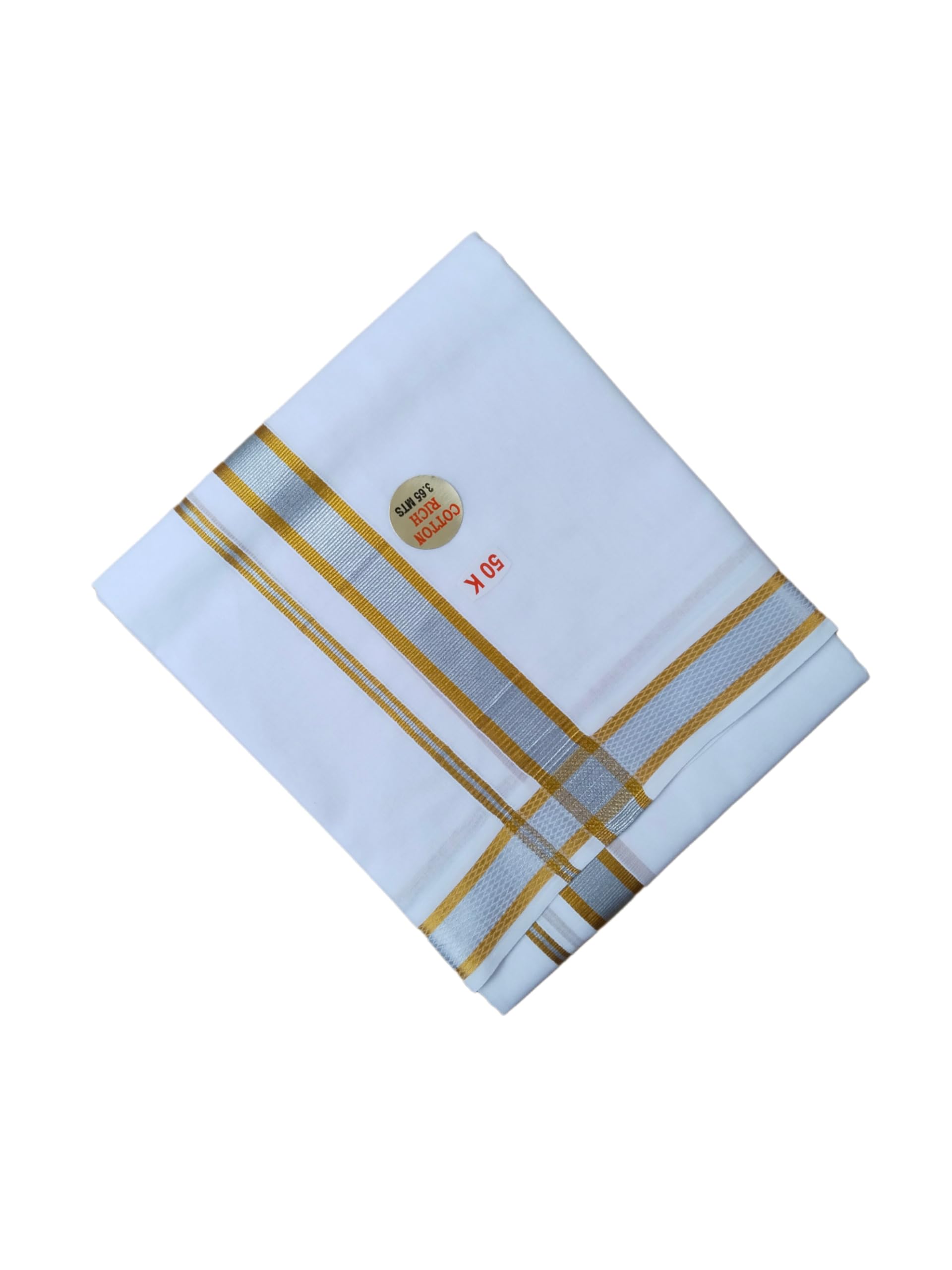 sri raajam textiles Traditional Mens Pure Cotton White 8 Yard Dhoti, Silver Gold Border Double Layer Dhoti, 3.65 Metres Size-picture-16