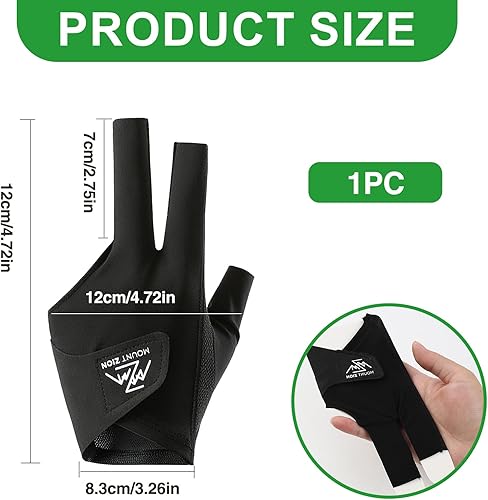 Miniatura 5 de Guante de billar para mano izquierda, guante de billar de 3 dedos con tela transpirable de secado rápido, accesorios deportivos profesionales para