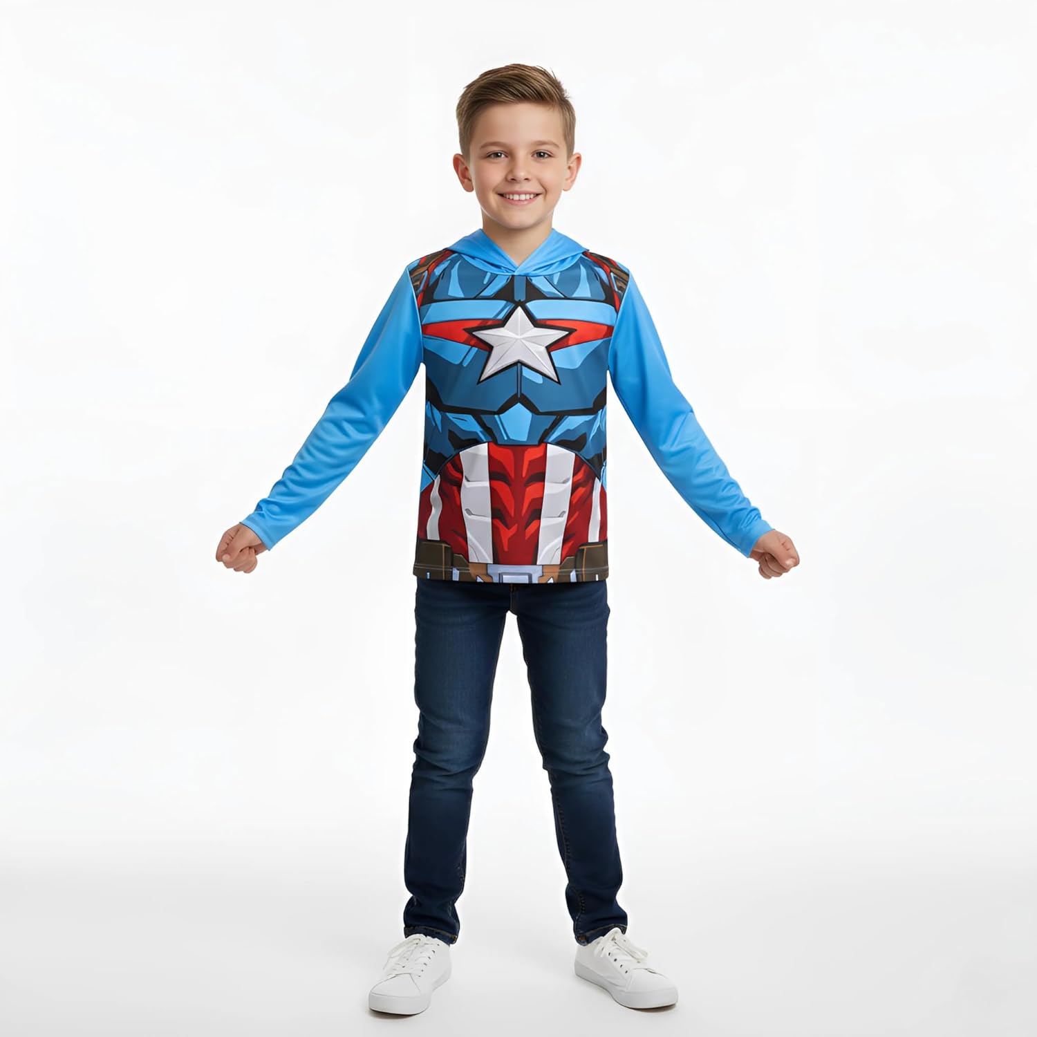 Marvel Avengers Iron Man Captain America Spider-Man Miles Morales Venom Boys Long Sleeve Hooded Shirt for Big Kids - Image 2