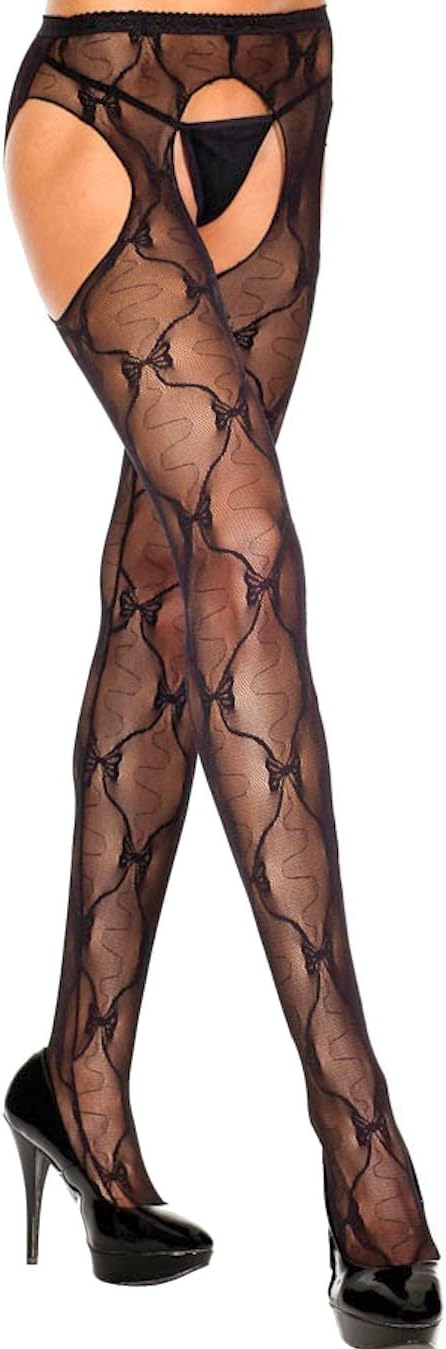 Womens Sheer Crotchless Suspender Pantyhose