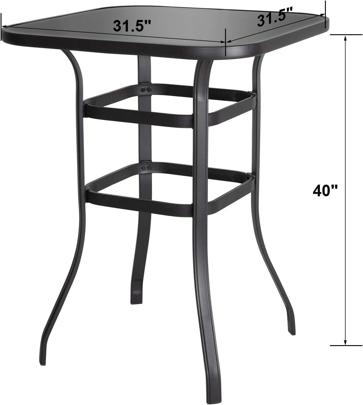 Avestar Nuu Garden Patio Bar Table, 32 Inch Outdoor Bar Height Bistro Table with with Tempered Glass Table Top and Powder-Coated Iron Frame,Black