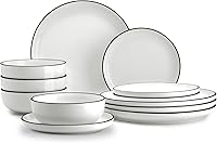 Vista 16 de Zulay Kitchen Luna - Juego de platos y cuencos, juego de vajilla de porcelana moderno de 16 piezas para 4, resistente a las astillas y a