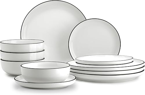 Miniatura 16 de Zulay Kitchen Luna - Juego de platos y cuencos, juego de vajilla de porcelana moderno de 16 piezas para 4, resistente a las astillas y a