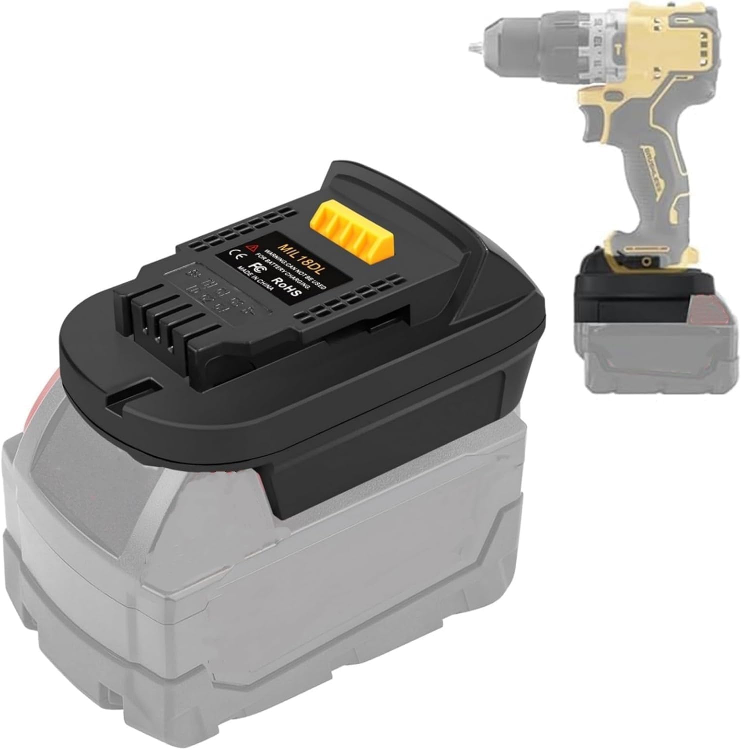 MIL18DL for Milwaukee to for Dewalt Battery Adapter, Convert for Milwaukee M18 18V Lithium Battery to for Dewalt 20V Power Tools(Bare Adapter)