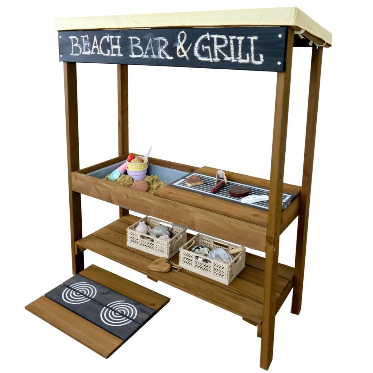 Meppi Matschküche Beach-Bar aus Holz - Outdoorküche für Kinder - Grill & Herd